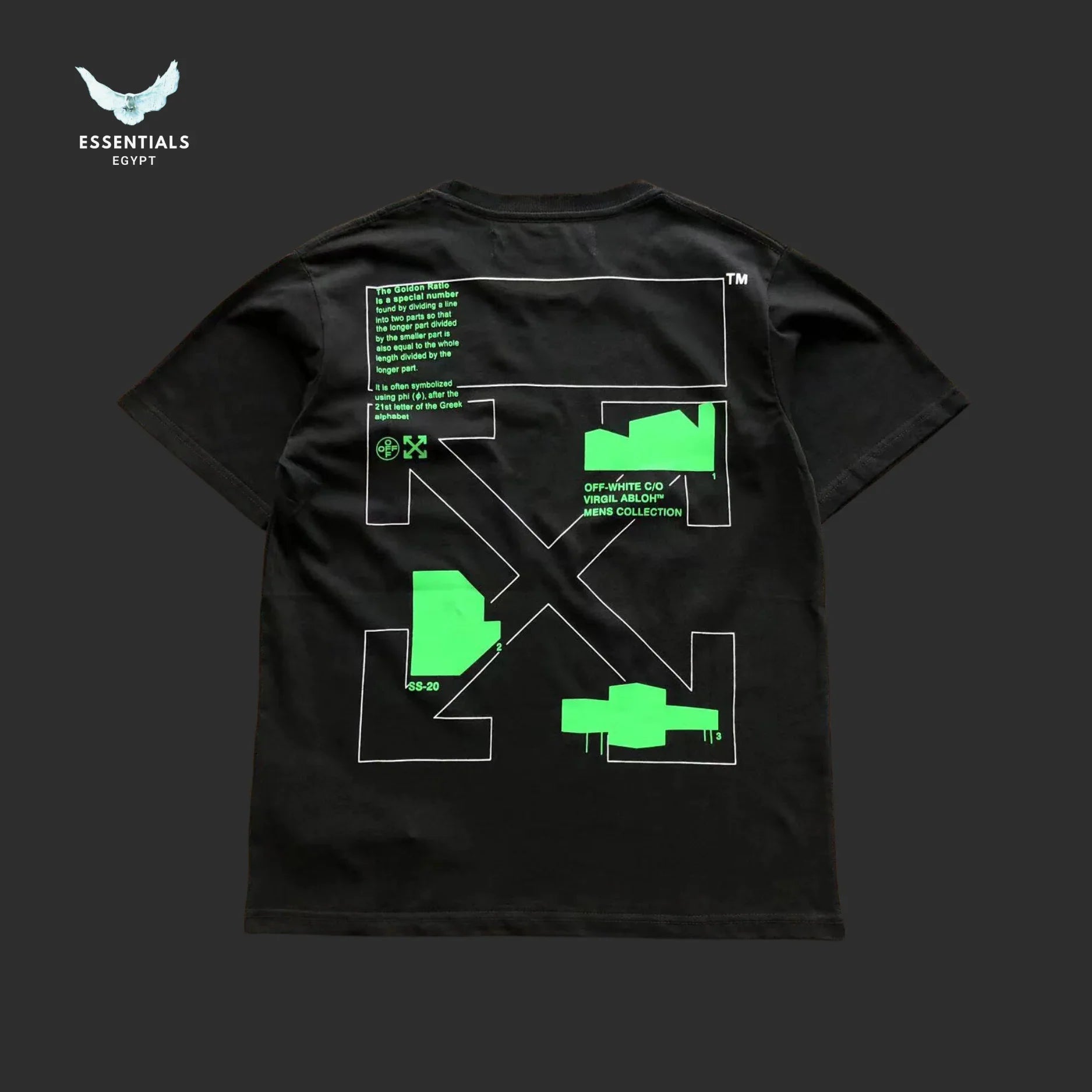 Off - White Green Text Label Tee – Black - ESSENTIALS EGYPT