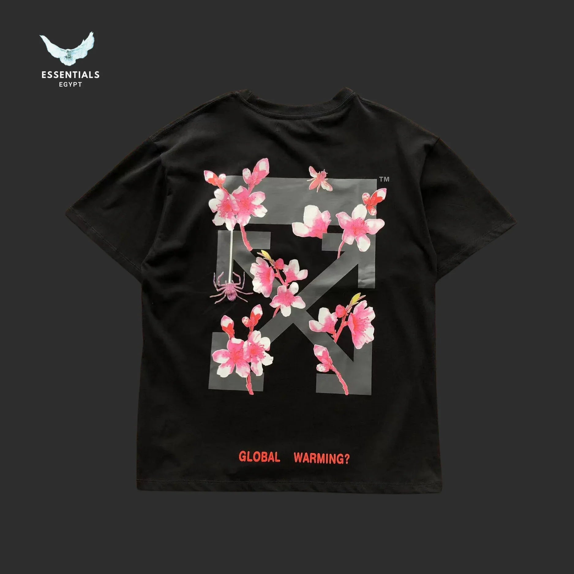 Off - White Global Warning Flowers Tee – Black - ESSENTIALS EGYPT