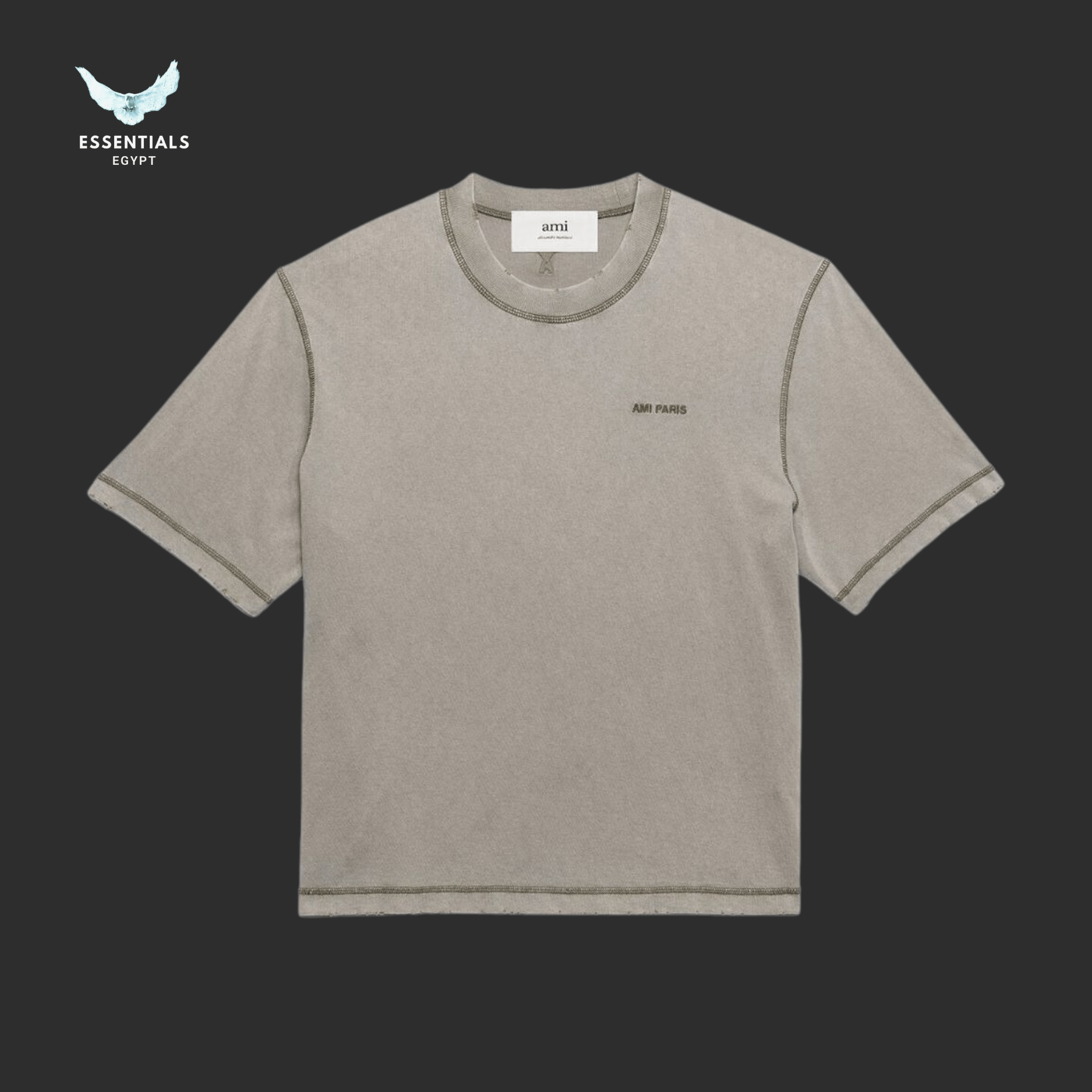 AMI Paris Faded Logo T-Shirt – Embroidered Cotton - ESSENTIALS EGYPT