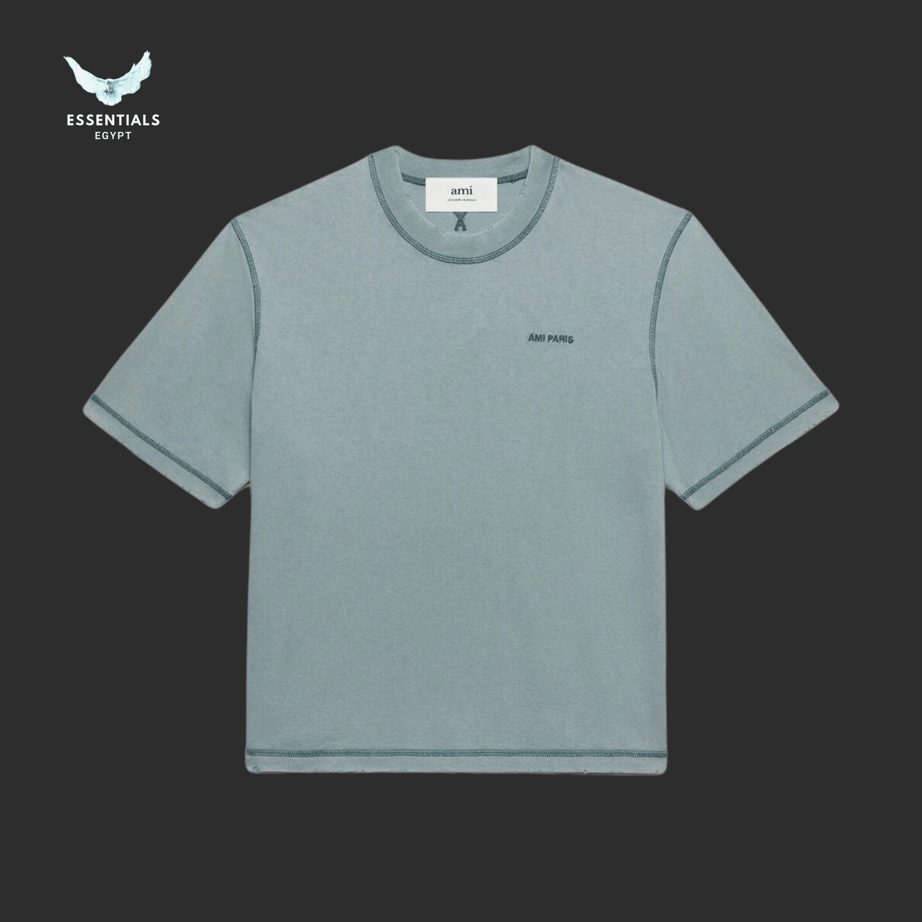 AMI Paris Faded Logo T-Shirt – Embroidered Cotton - ESSENTIALS EGYPT