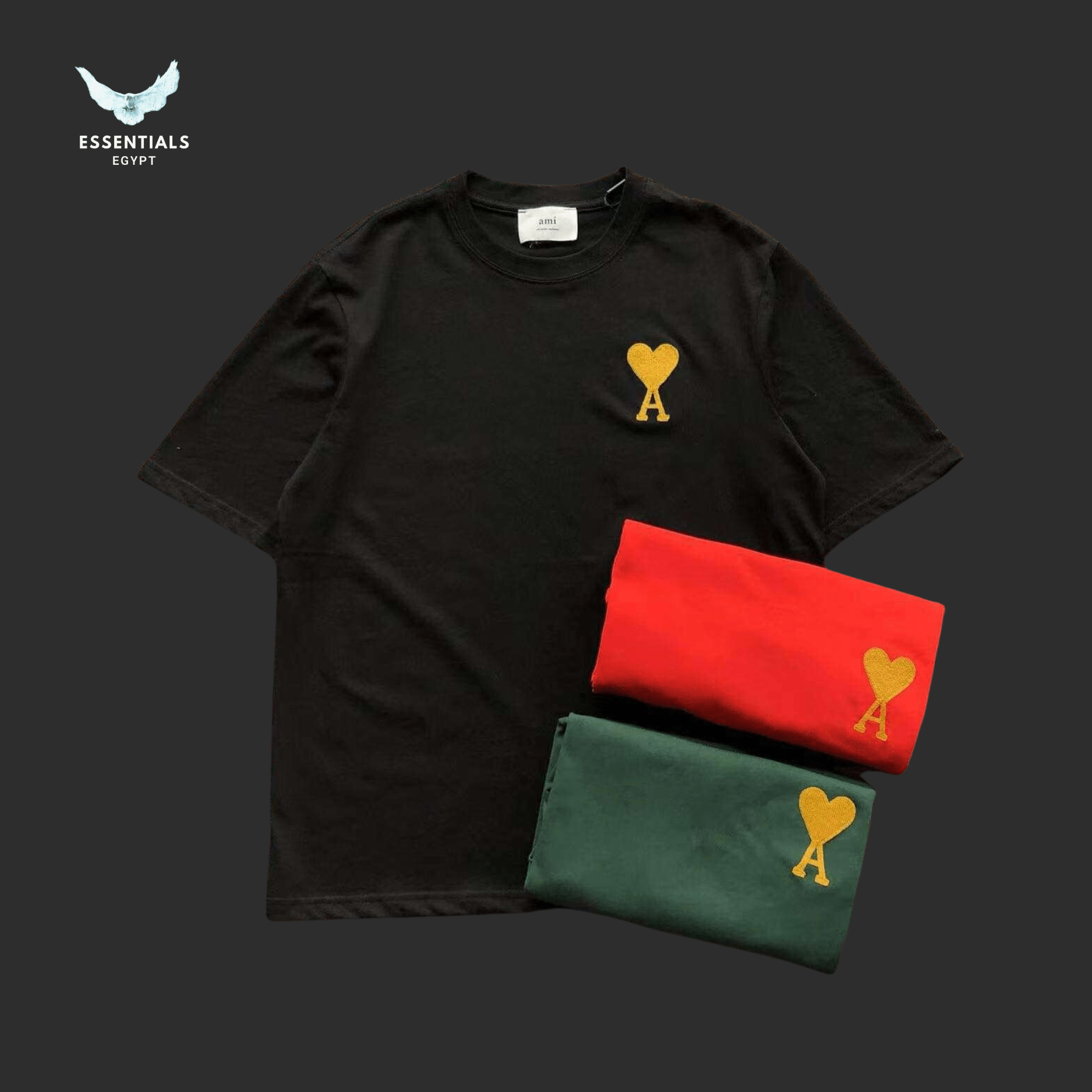 AMI Paris Yellow Heart T-Shirt – Black Base - ESSENTIALS EGYPT