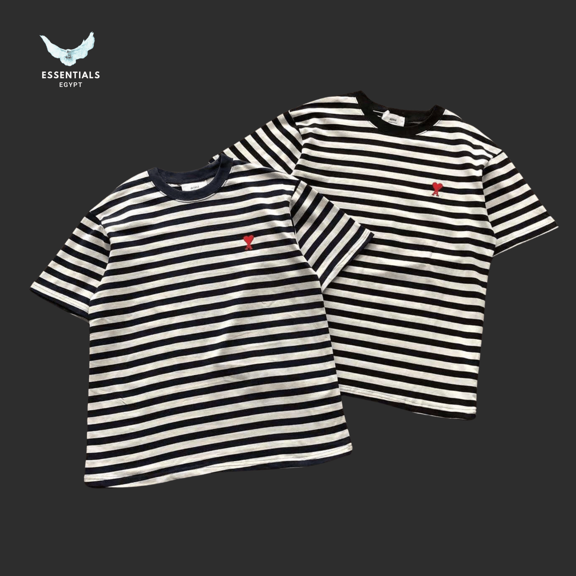 AMI Paris Rounded T-Shirt – Striped Edition - ESSENTIALS EGYPT