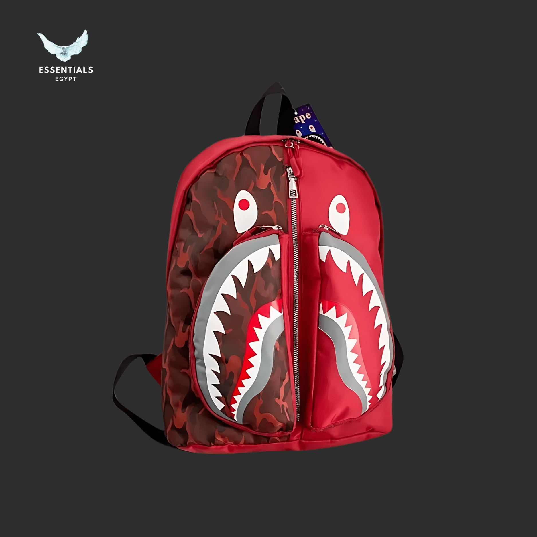 BAPE Shark Backpack – Red Color Camo - ESSENTIALS EGYPT