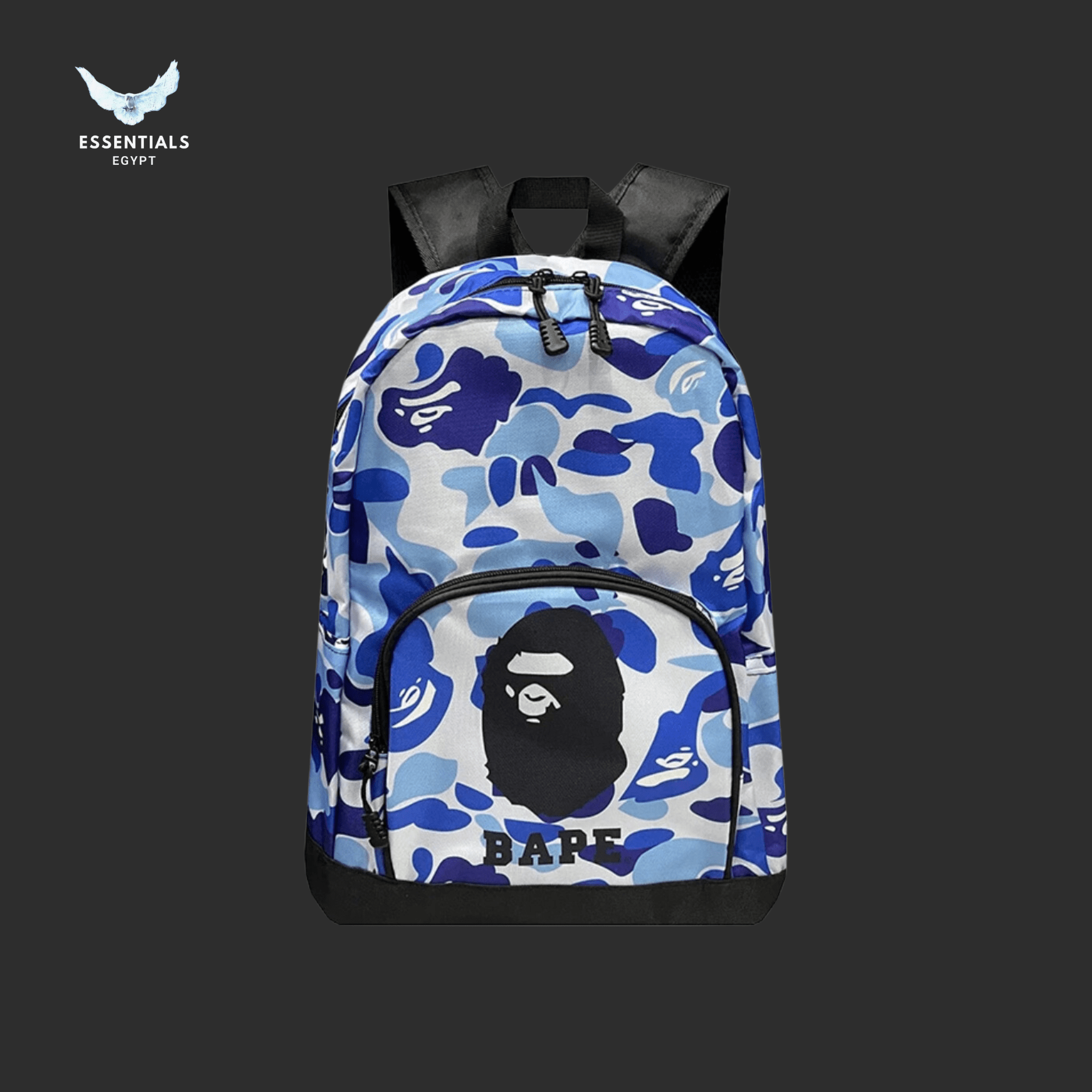 BAPE Logo Backpack – Blue Camo Edition - ESSENTIALS EGYPT