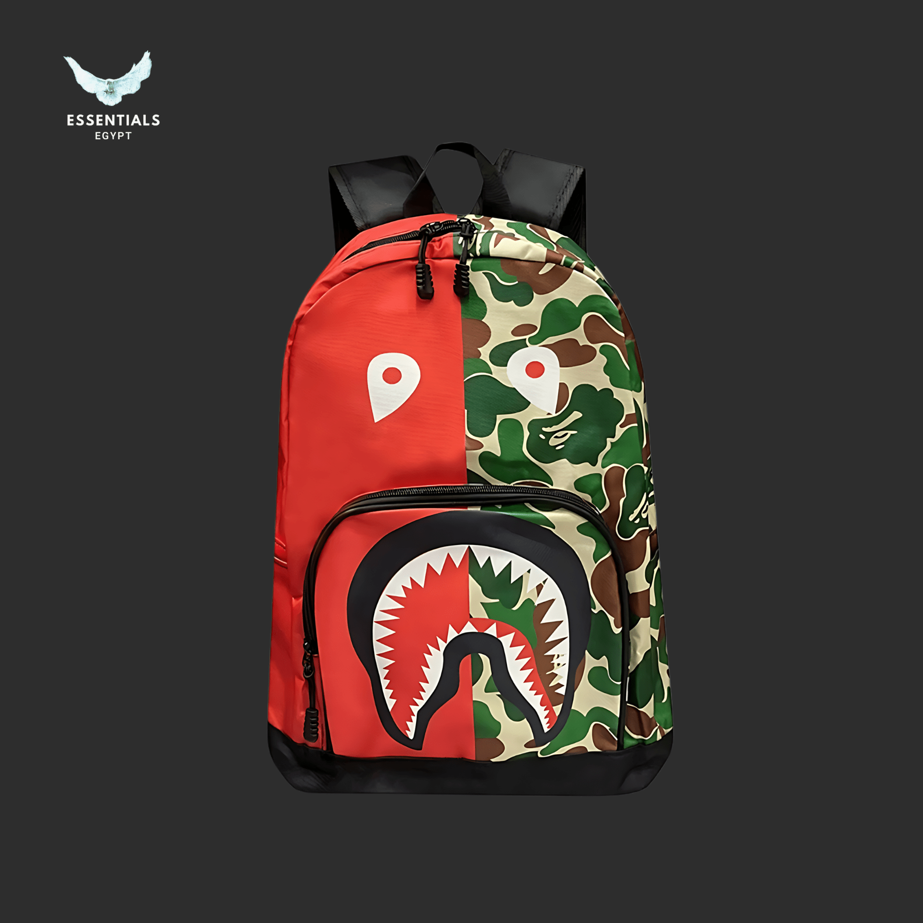 BAPE Shark Backpack – Red & Green Camo - ESSENTIALS EGYPT