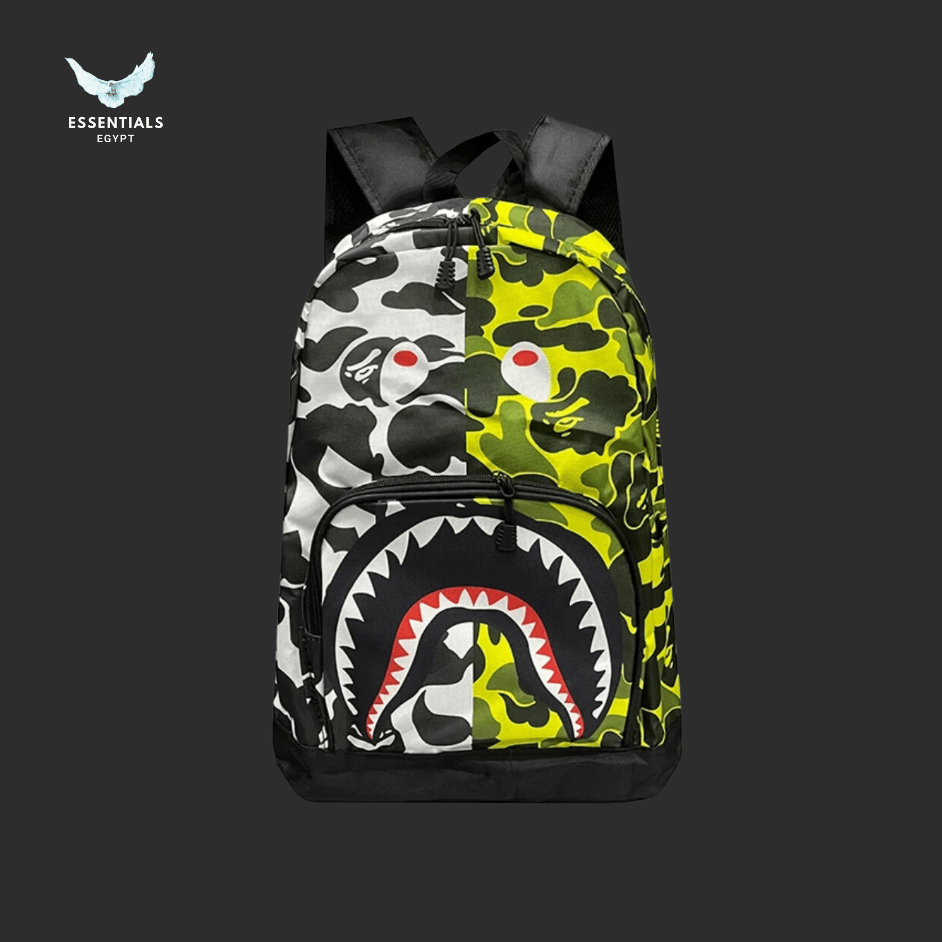 BAPE Shark Backpack – Yellow Color Camo - ESSENTIALS EGYPT