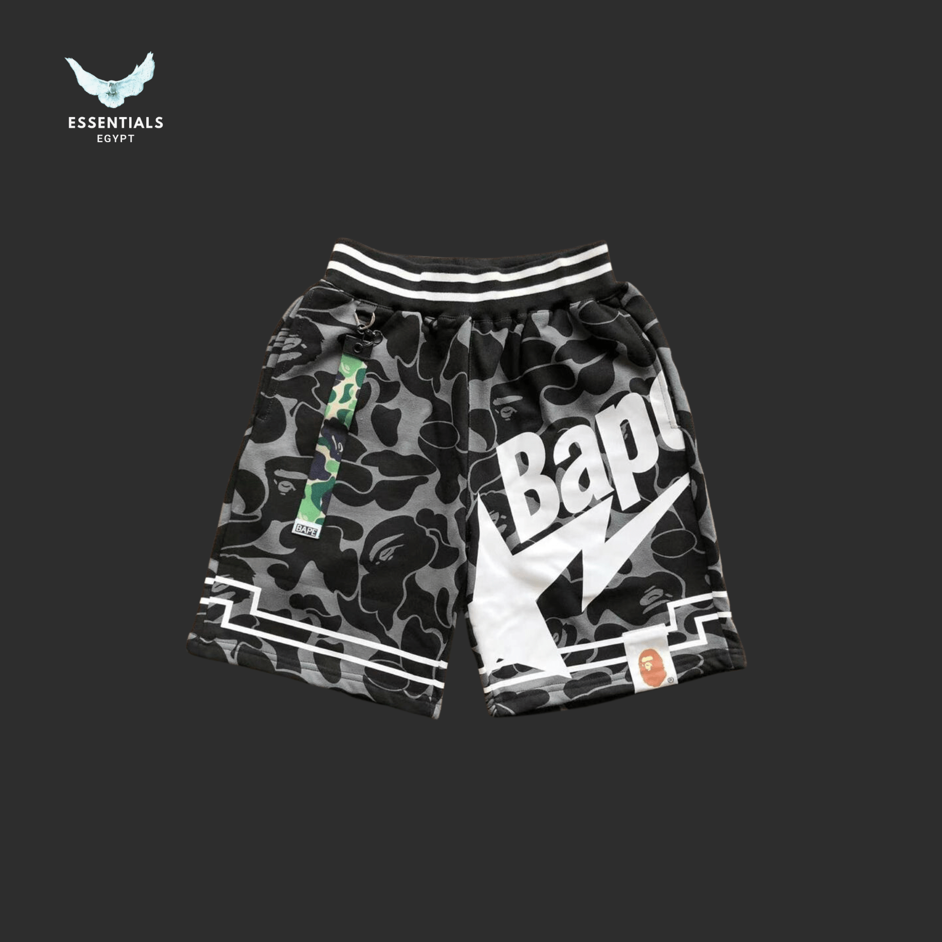 BAPE Shorts – Black & Grey Lightning Logo - ESSENTIALS EGYPT