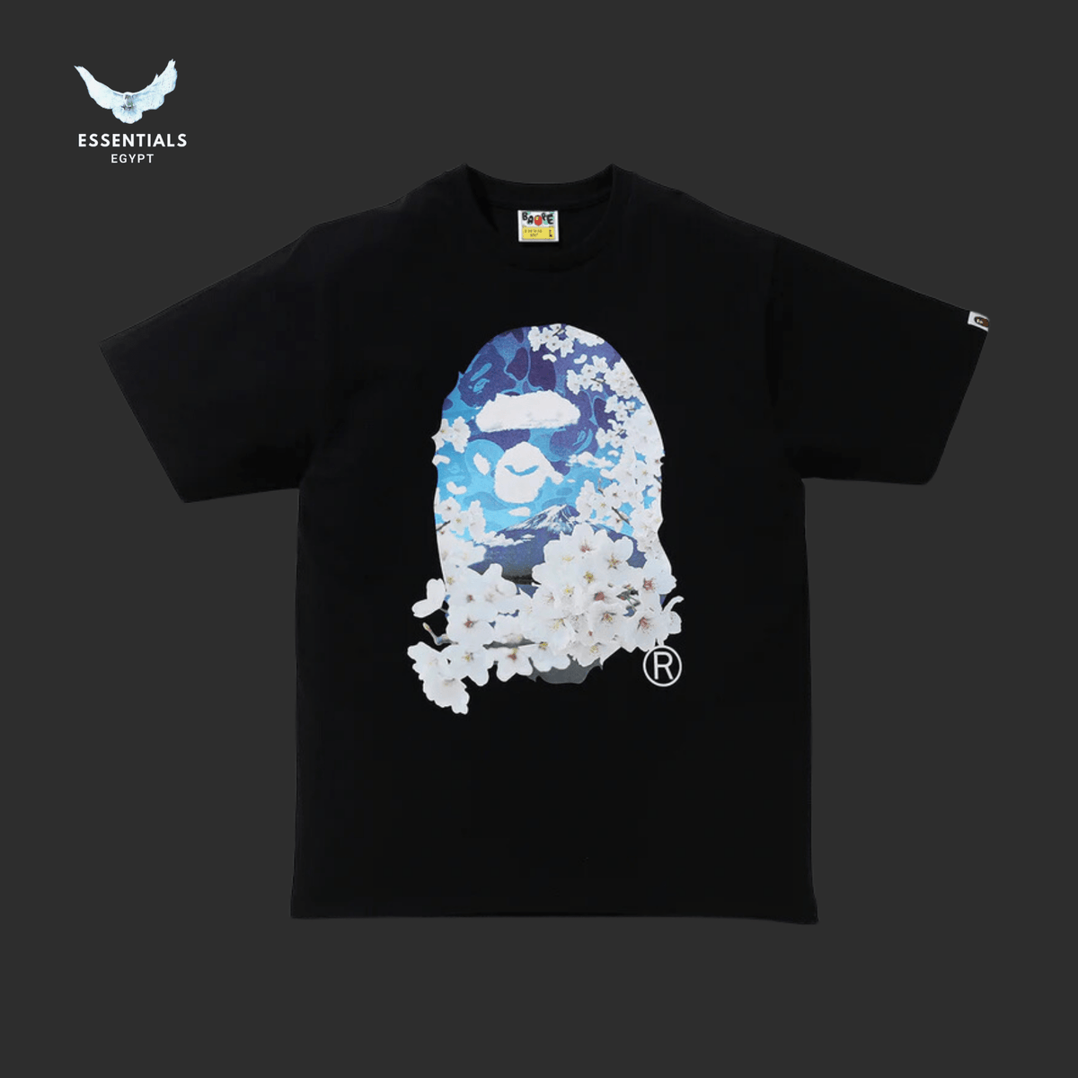 BAPE Sakura Photo Ape Head Black Tee Egypt | Essentials EG