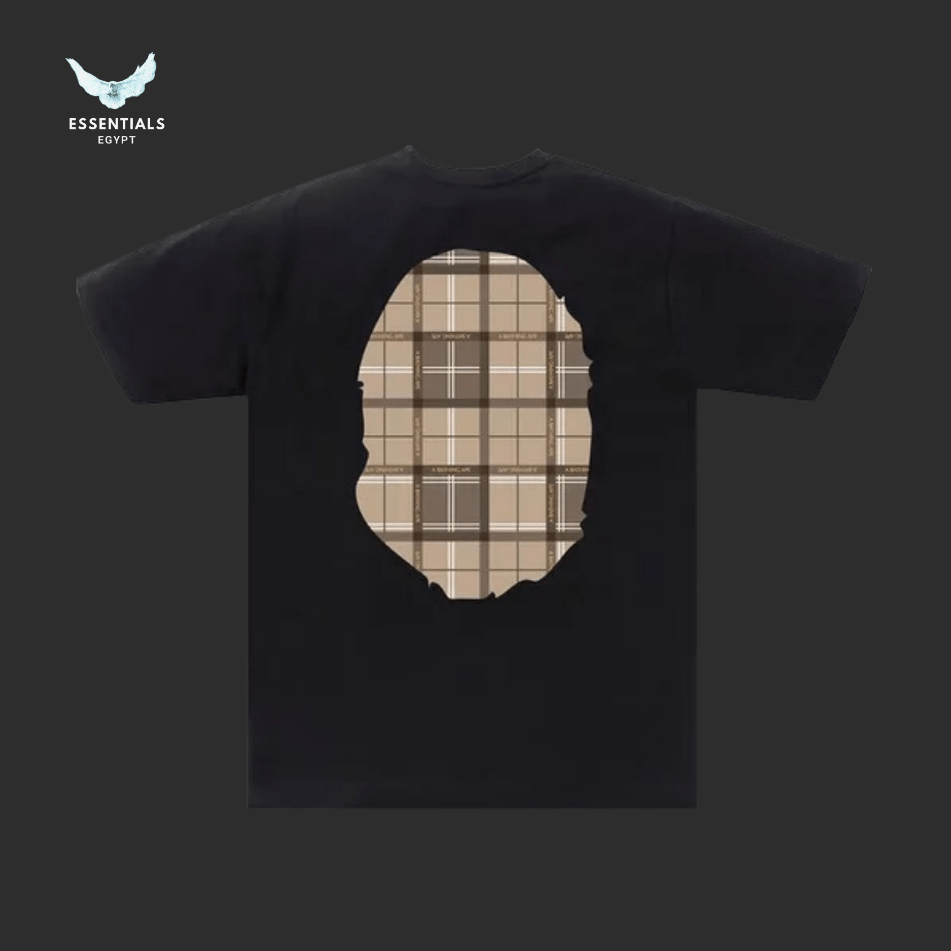 BAPE Logo Check Big Ape Head Tee 'Black_Beige' - ESSENTIALS EGYPT