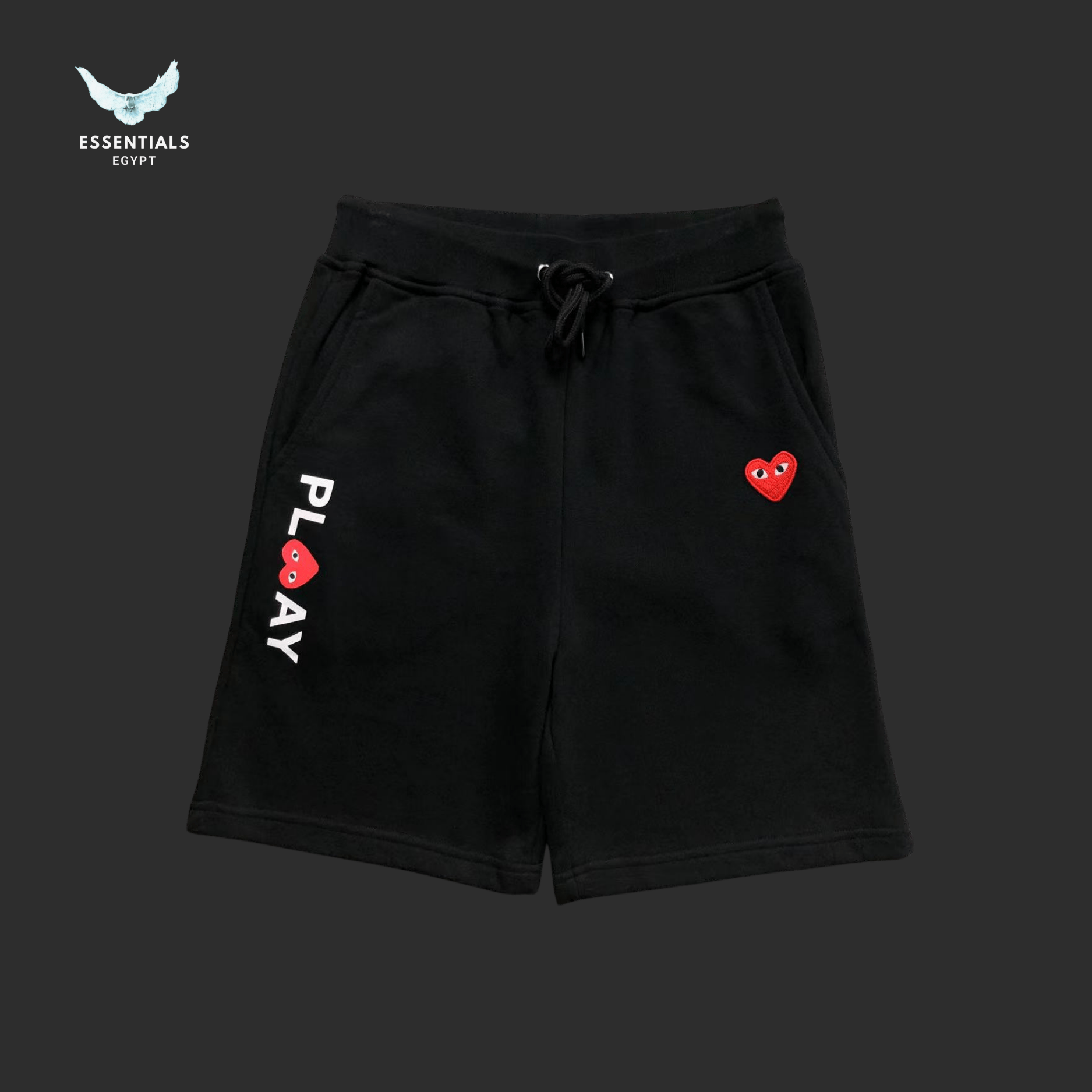CDG Play Shorts – Heart Patch Black - ESSENTIALS EGYPT