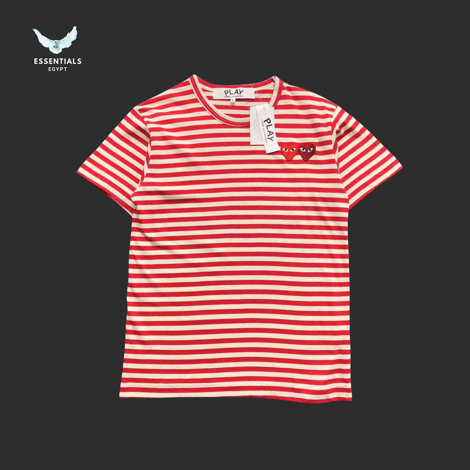 CDG Play T-Shirt – Classic Red Stripe Heart - ESSENTIALS EGYPT