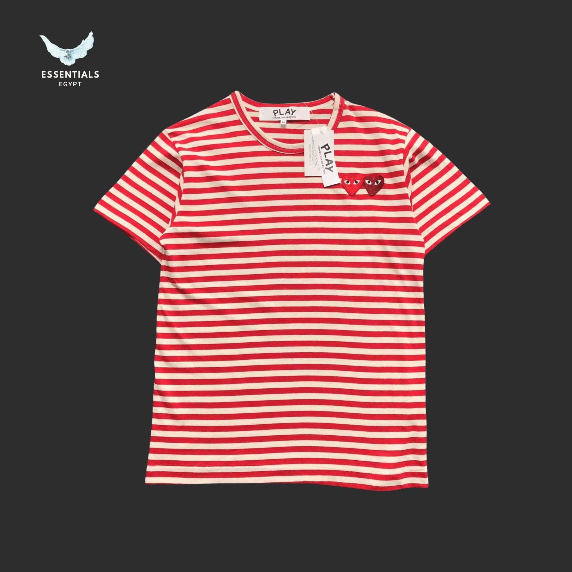 CDG Play T-Shirt – Classic Red Stripe Heart - ESSENTIALS EGYPT