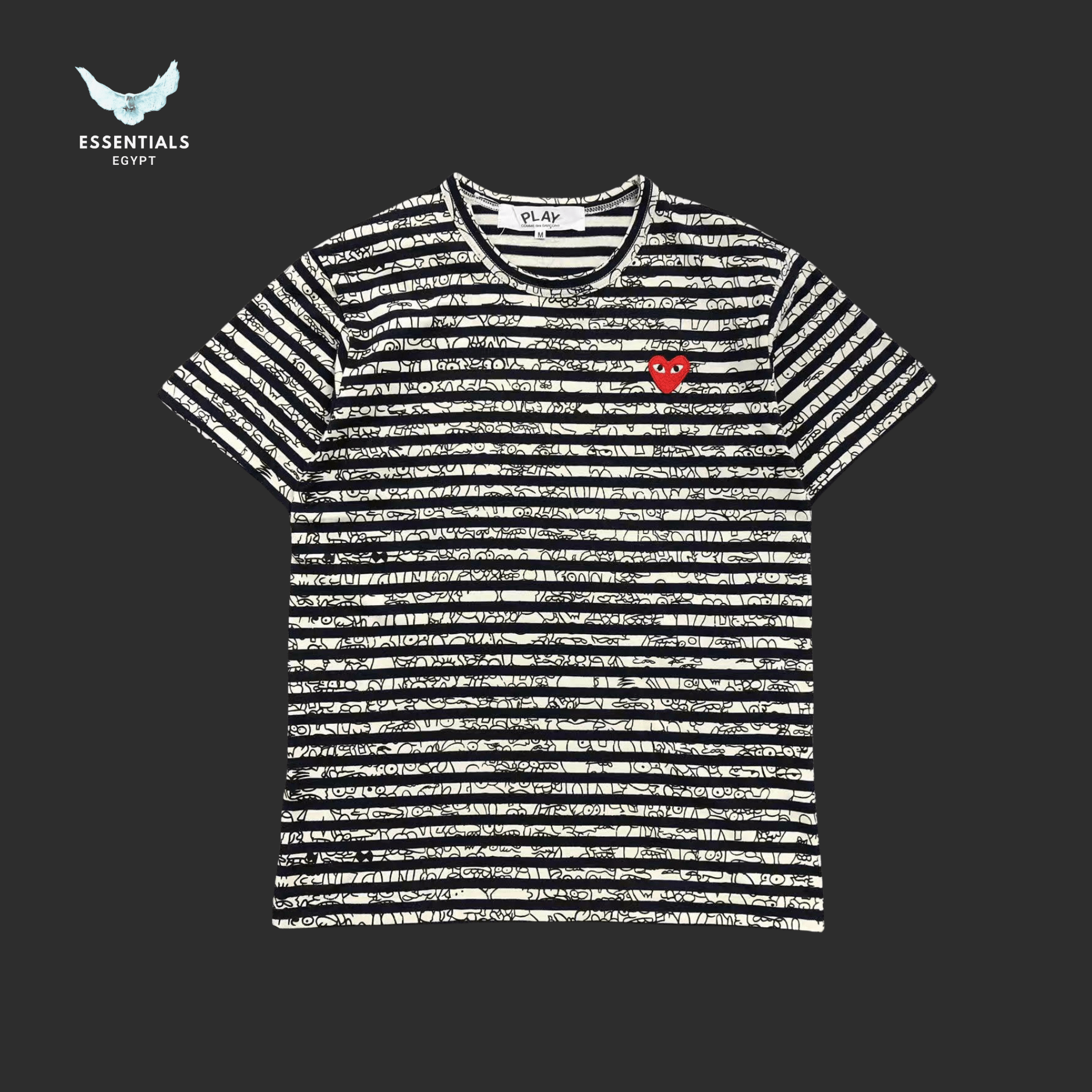 CDG Play T-Shirt – Red Heart Stripe - ESSENTIALS EGYPT