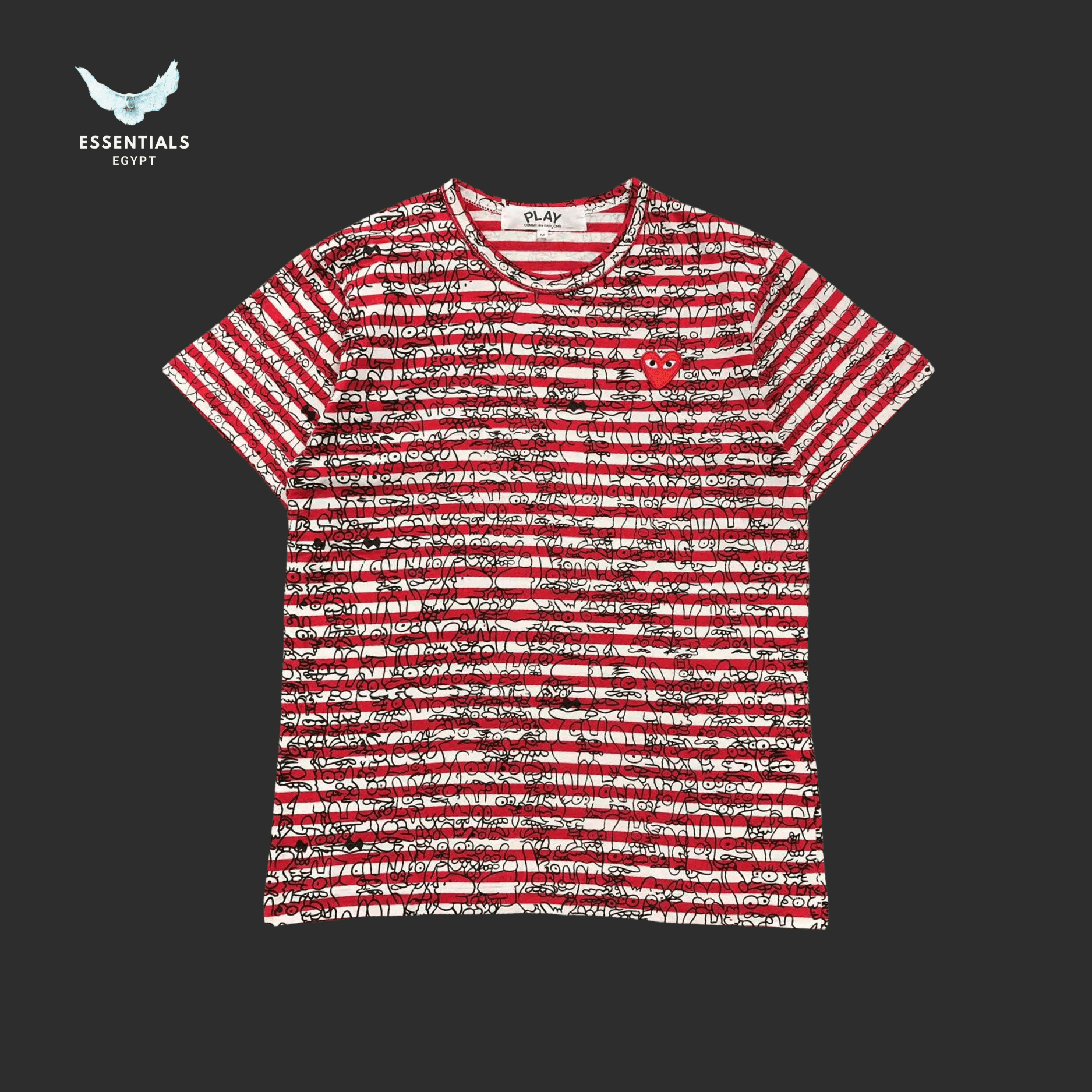 CDG Play T-Shirt – Red Heart Stripe - ESSENTIALS EGYPT