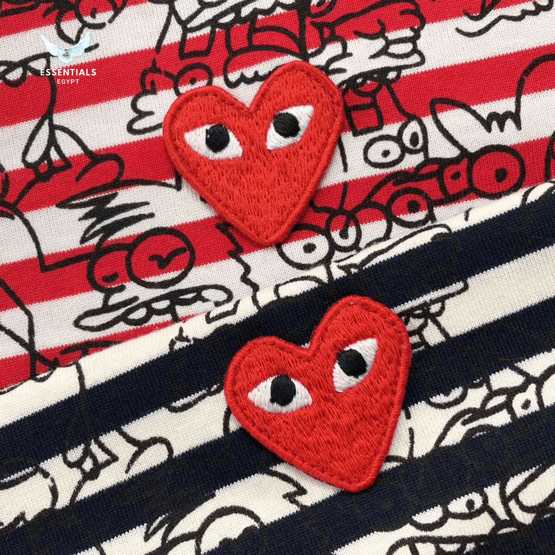 CDG Play T-Shirt – Red Heart Stripe - ESSENTIALS EGYPT