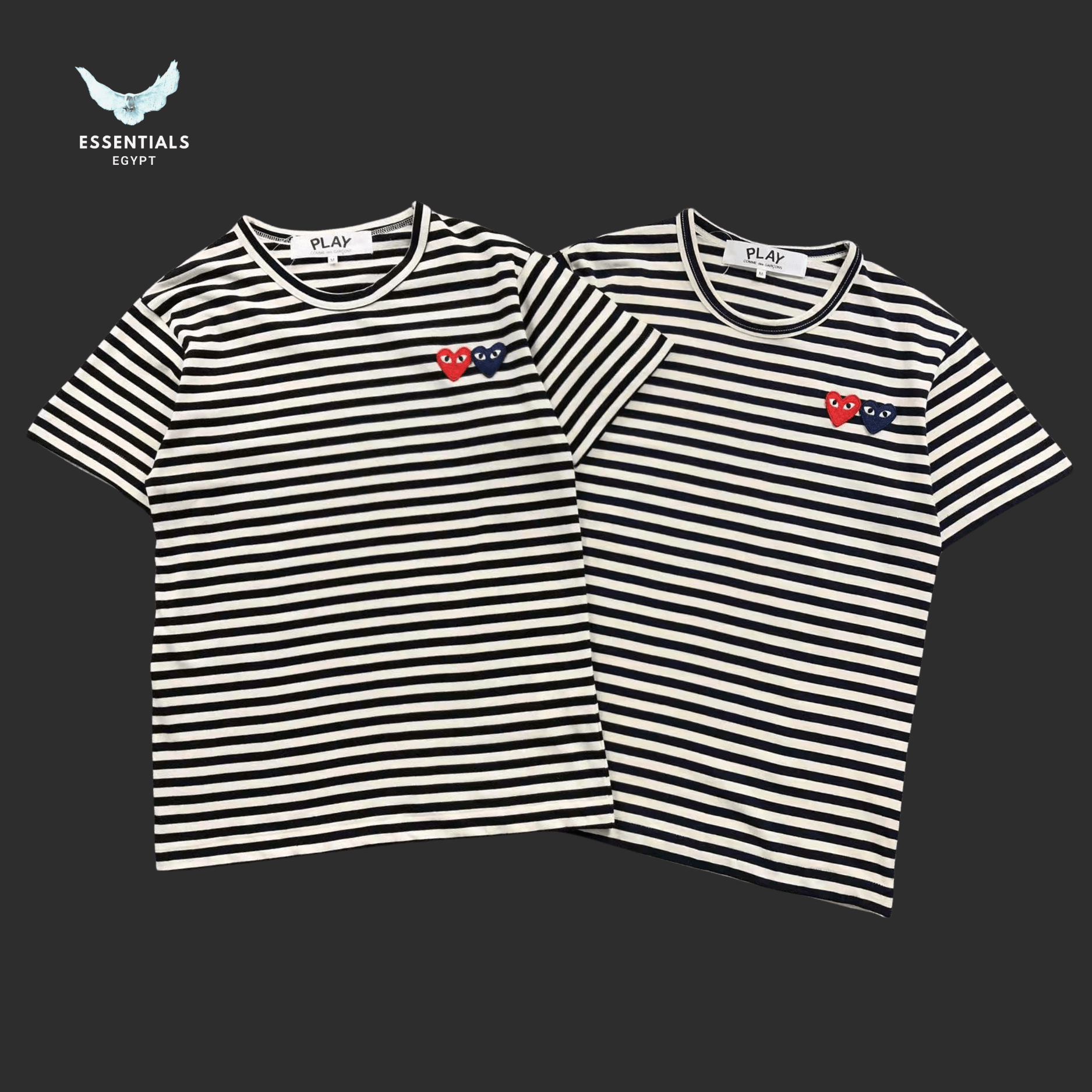 CDG Play T-Shirt – Blue Heart Stripe - ESSENTIALS EGYPT