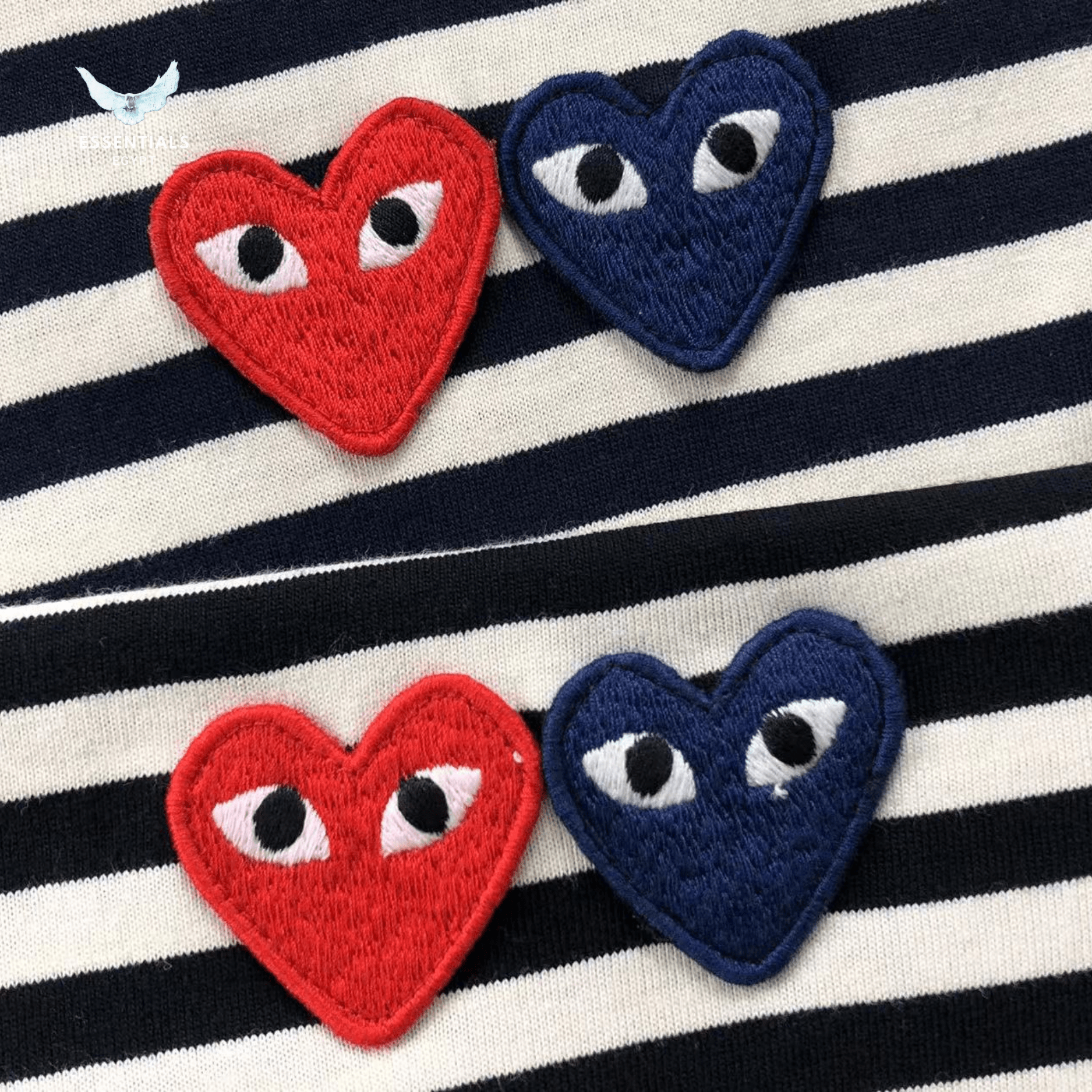 CDG Play T-Shirt – Blue Heart Stripe - ESSENTIALS EGYPT