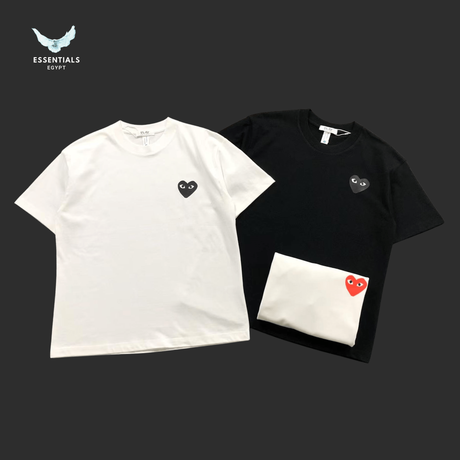 CDG Play T-Shirt – Small Heart Logo (Black & White) - ESSENTIALS EGYPT