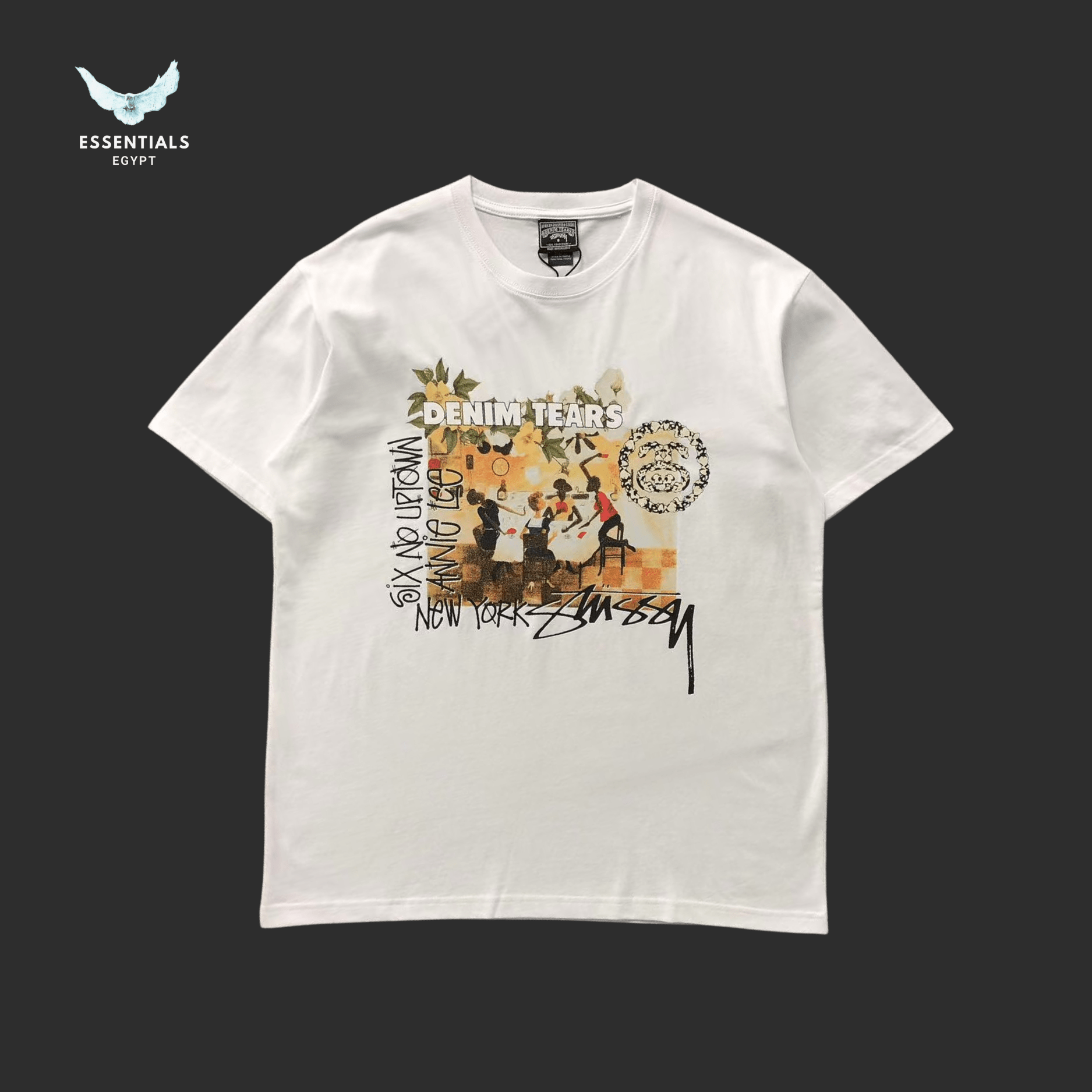 Denim Tears x Stussy T-Shirt – Graffiti Print White - ESSENTIALS EGYPT