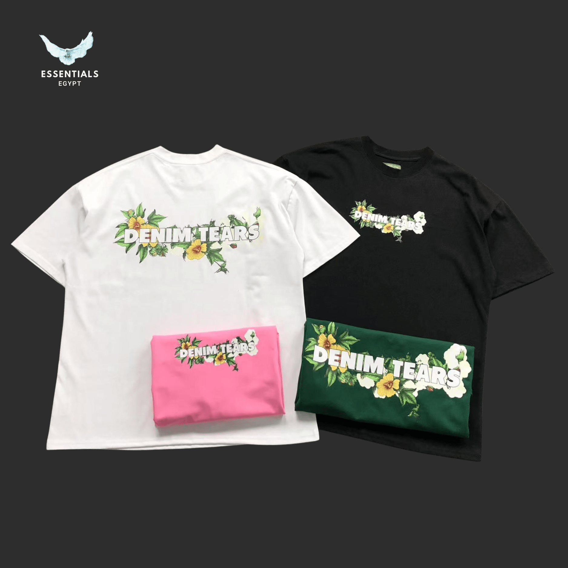Denim Tears T-Shirt – Floral Logo Graphic - ESSENTIALS EGYPT