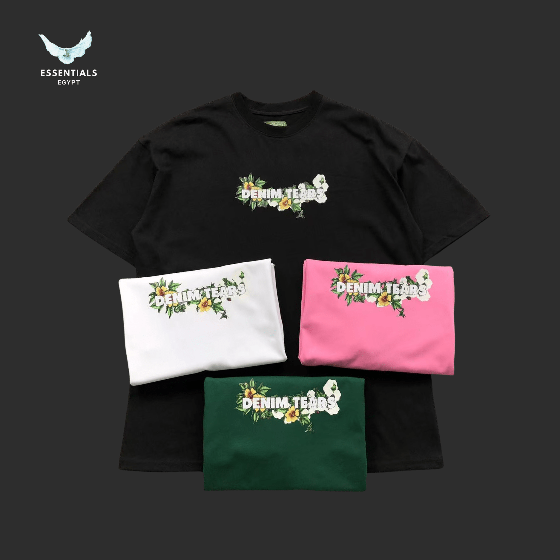 Denim Tears T-Shirt – Floral Logo Graphic - ESSENTIALS EGYPT