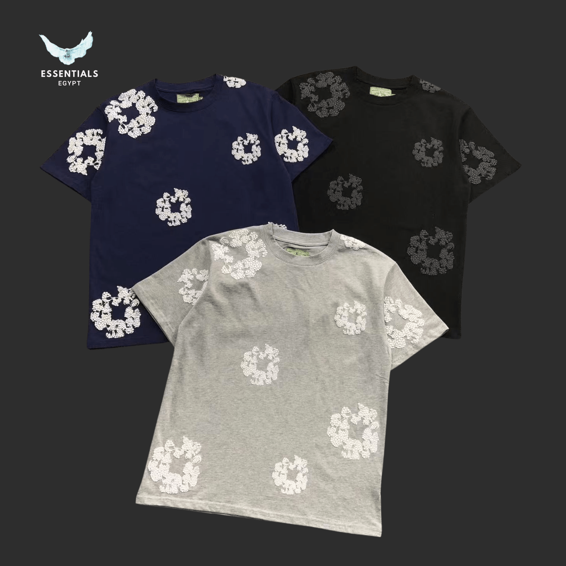 Denim Tears T-Shirt – Grey Wreath Logo - ESSENTIALS EGYPT