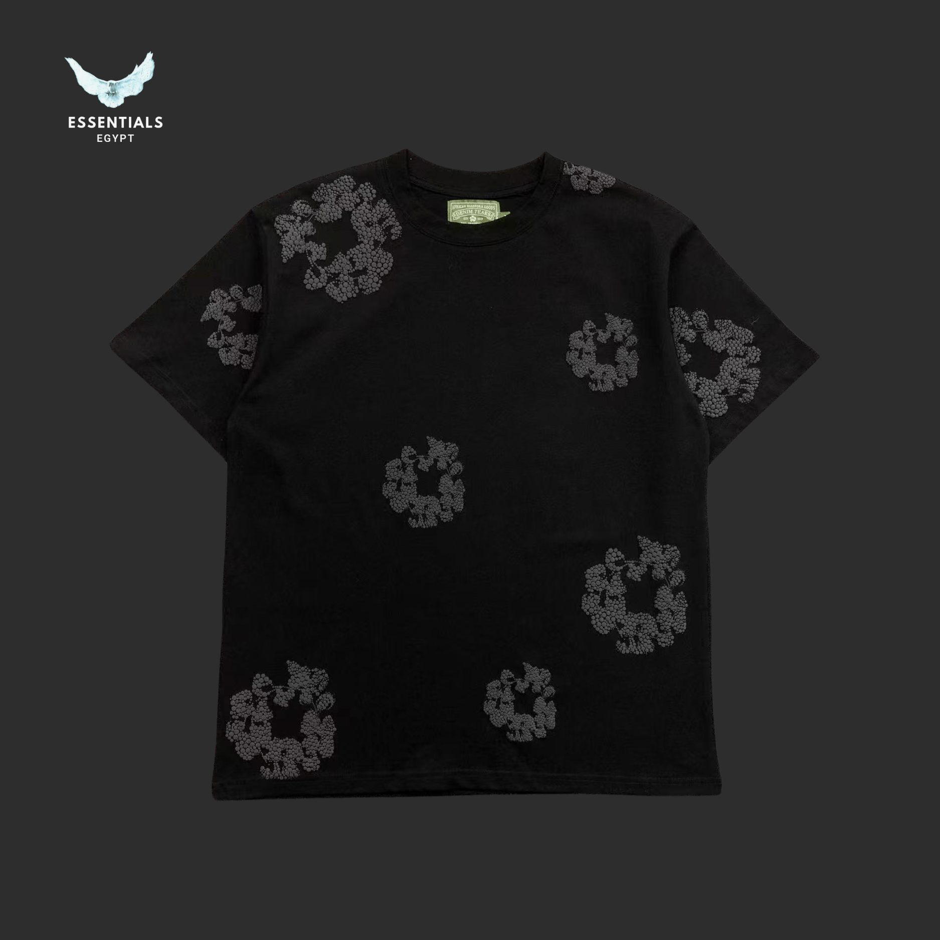 Denim Tears T-Shirt – Grey Wreath Logo - ESSENTIALS EGYPT