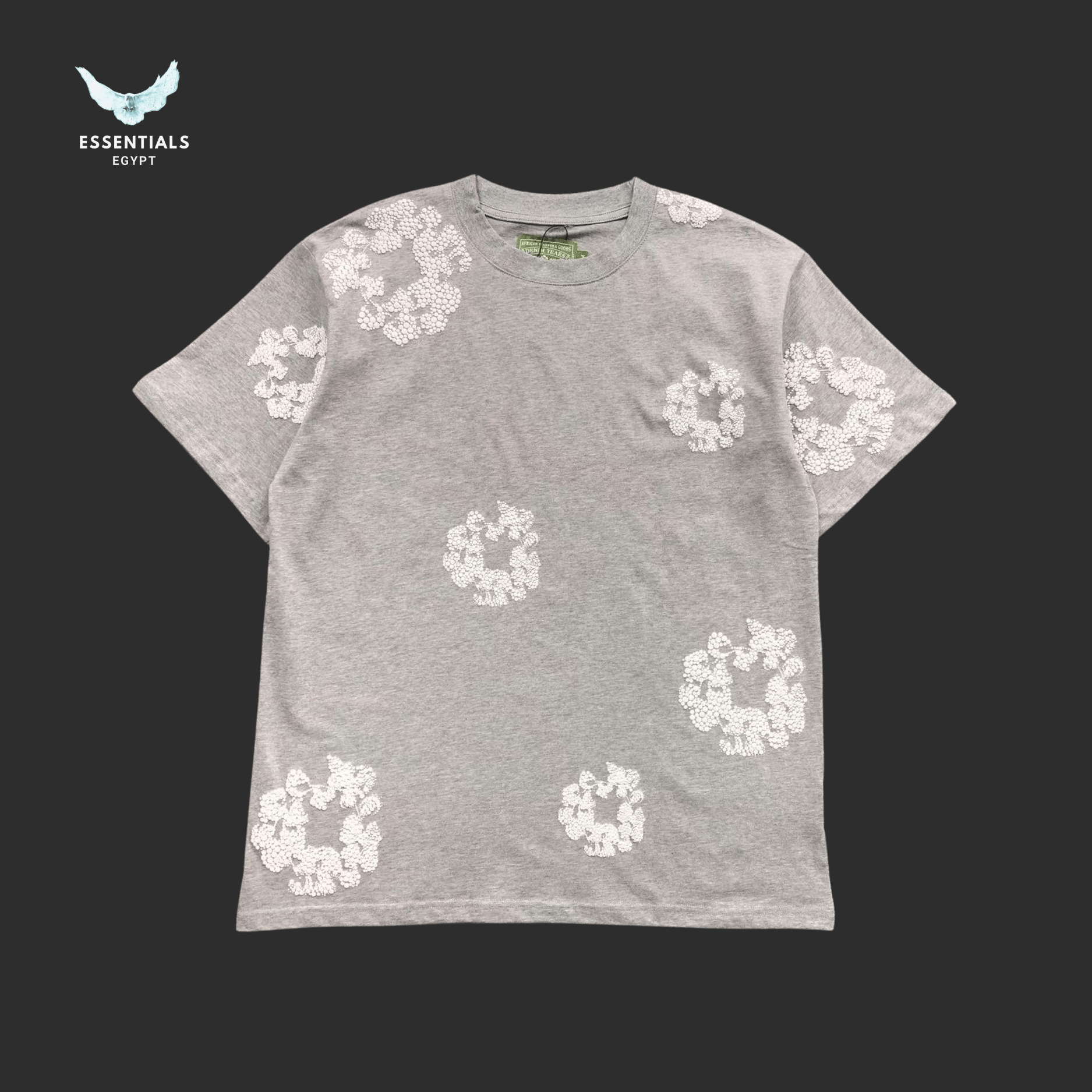 Denim Tears T-Shirt – Grey Wreath Logo - ESSENTIALS EGYPT