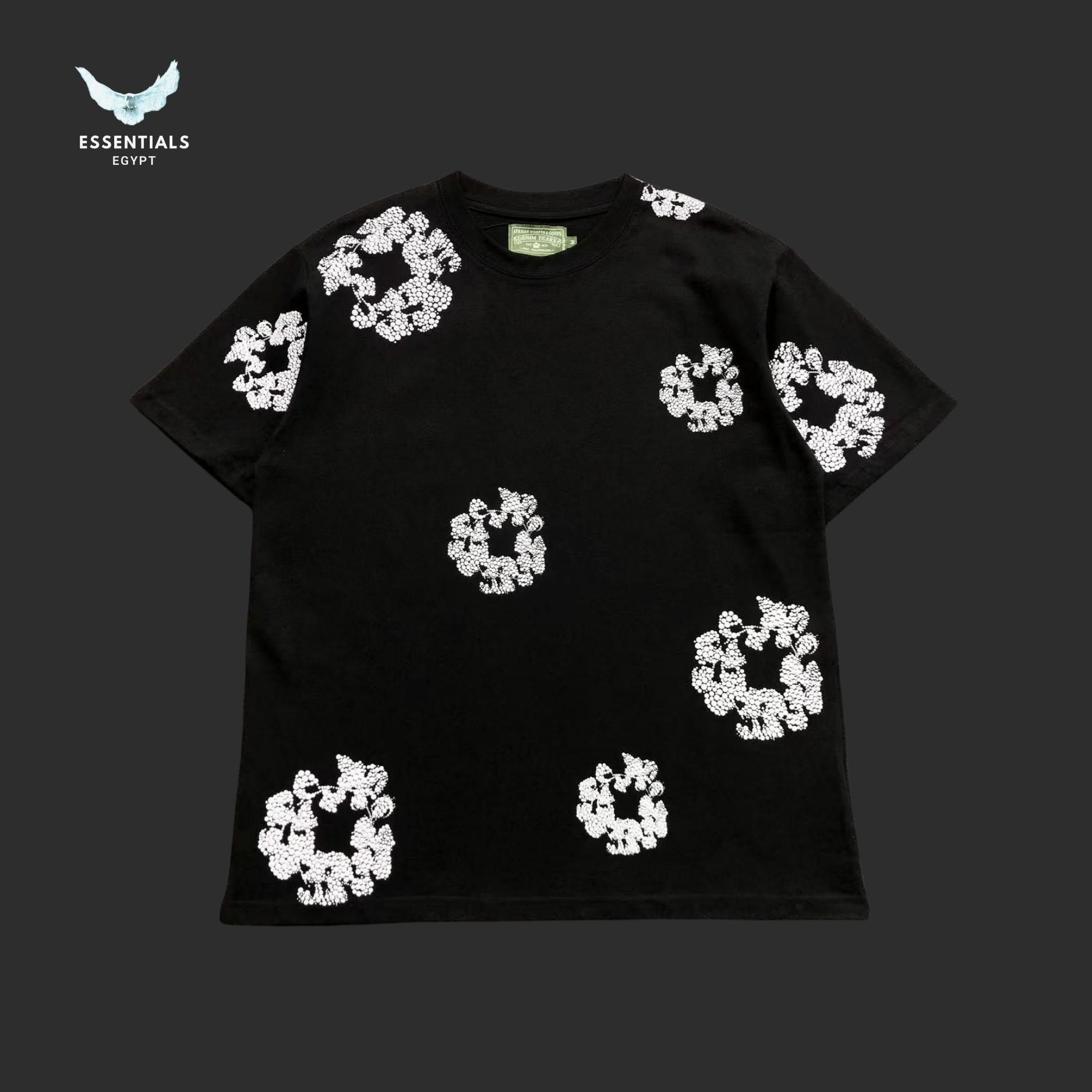 Denim Tears T-Shirt – White Cotton Wreath All - Over - ESSENTIALS EGYPT