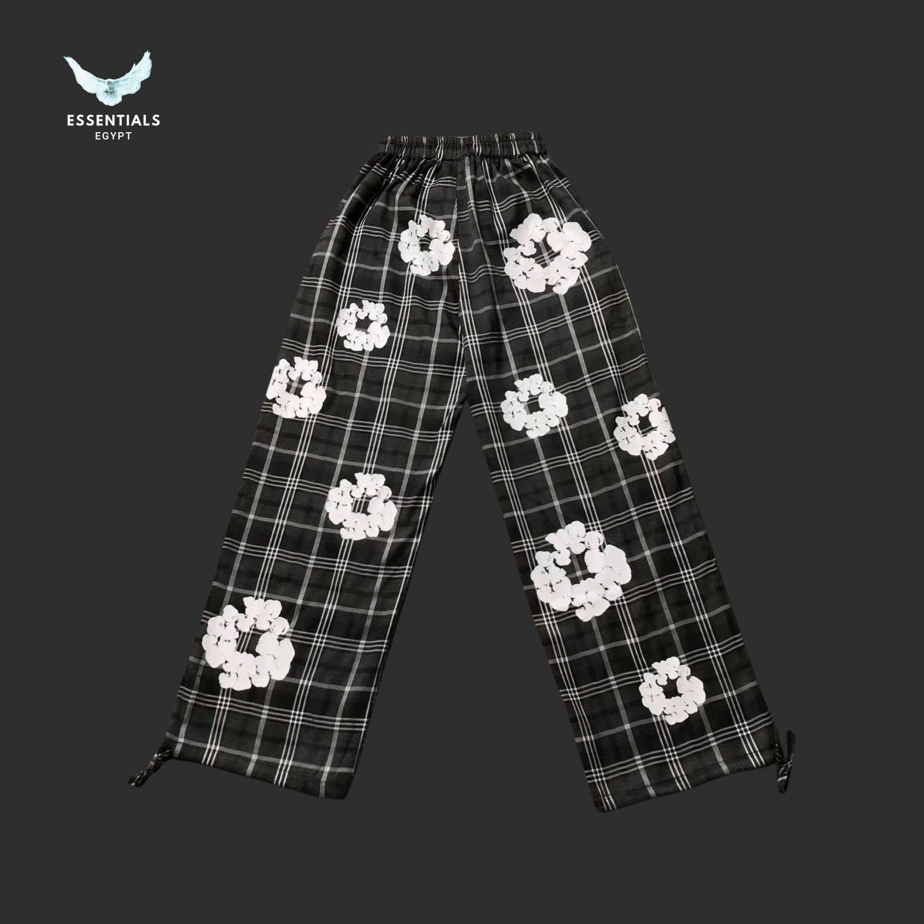 Denim Tears Trousers – Black Checkered Floral - ESSENTIALS EGYPT