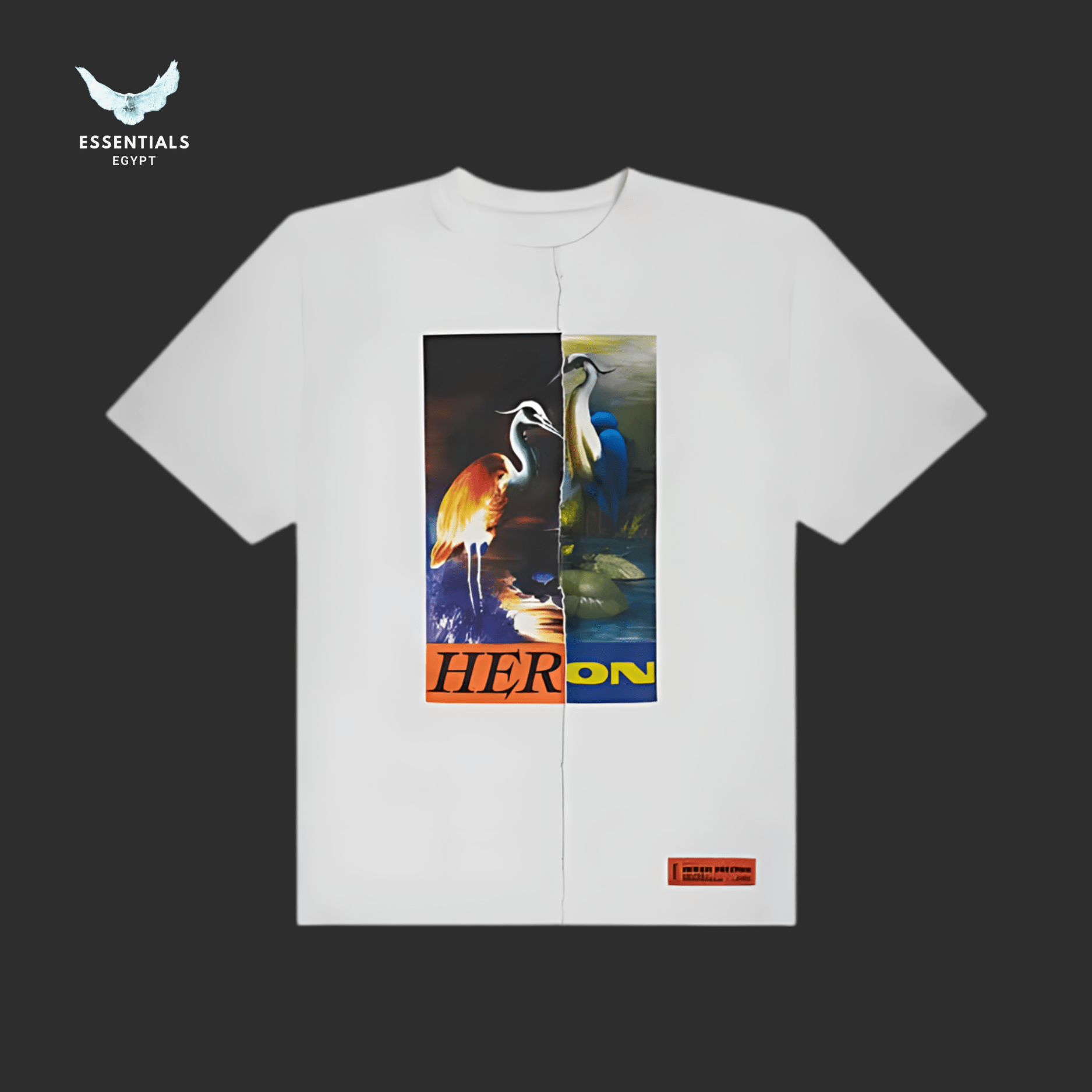 Heron Preston Split Graphic Tee – White/Orange - ESSENTIALS EGYPT