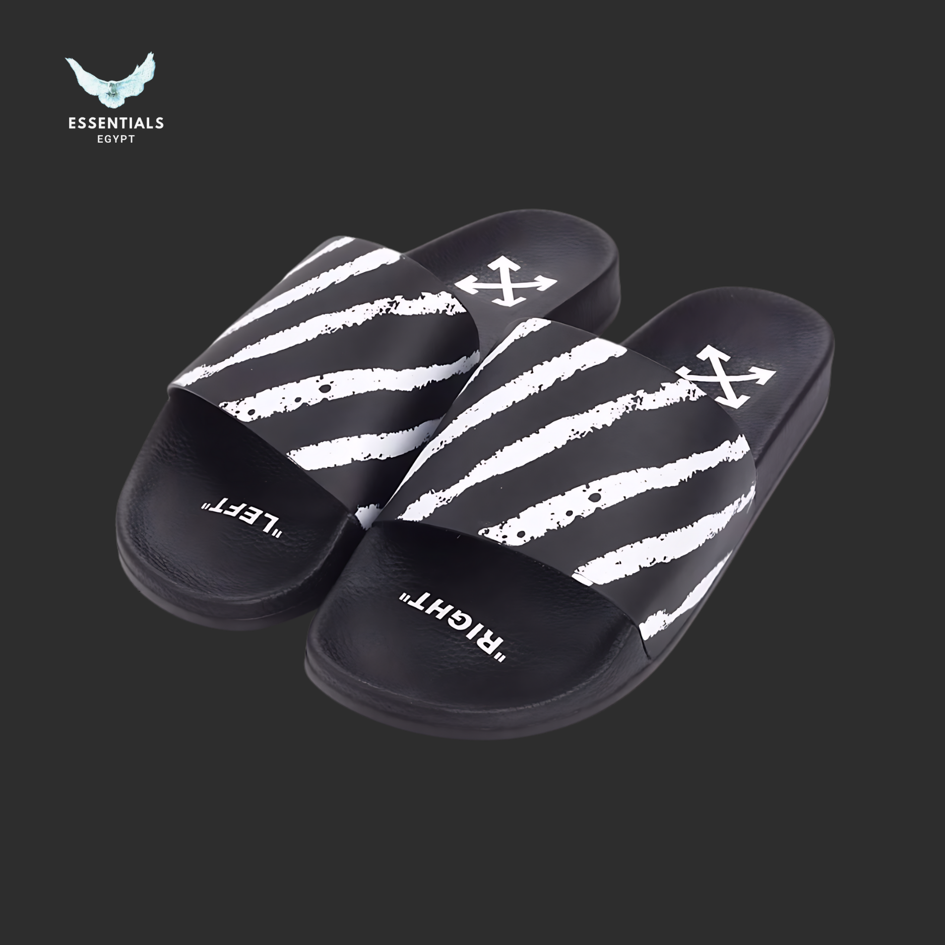 Off-White Diag Stripe Flat Slides – Black/White