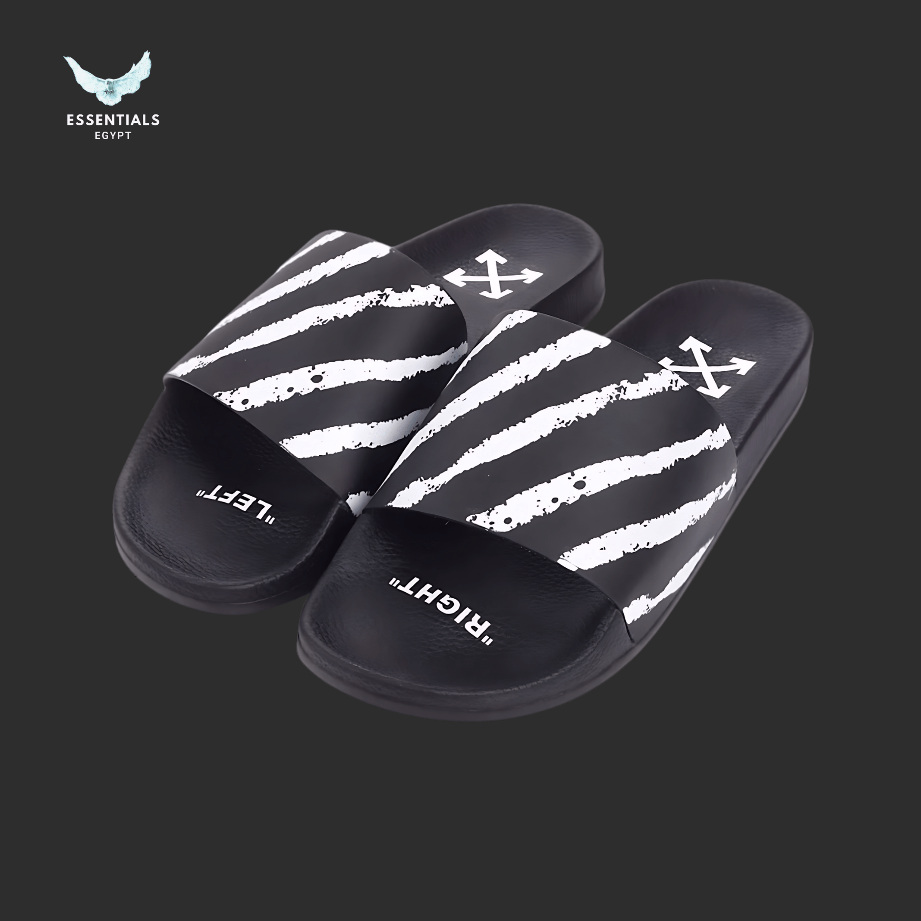 Off - White Diag Stripe Flat Slides – Black/White - ESSENTIALS EGYPT