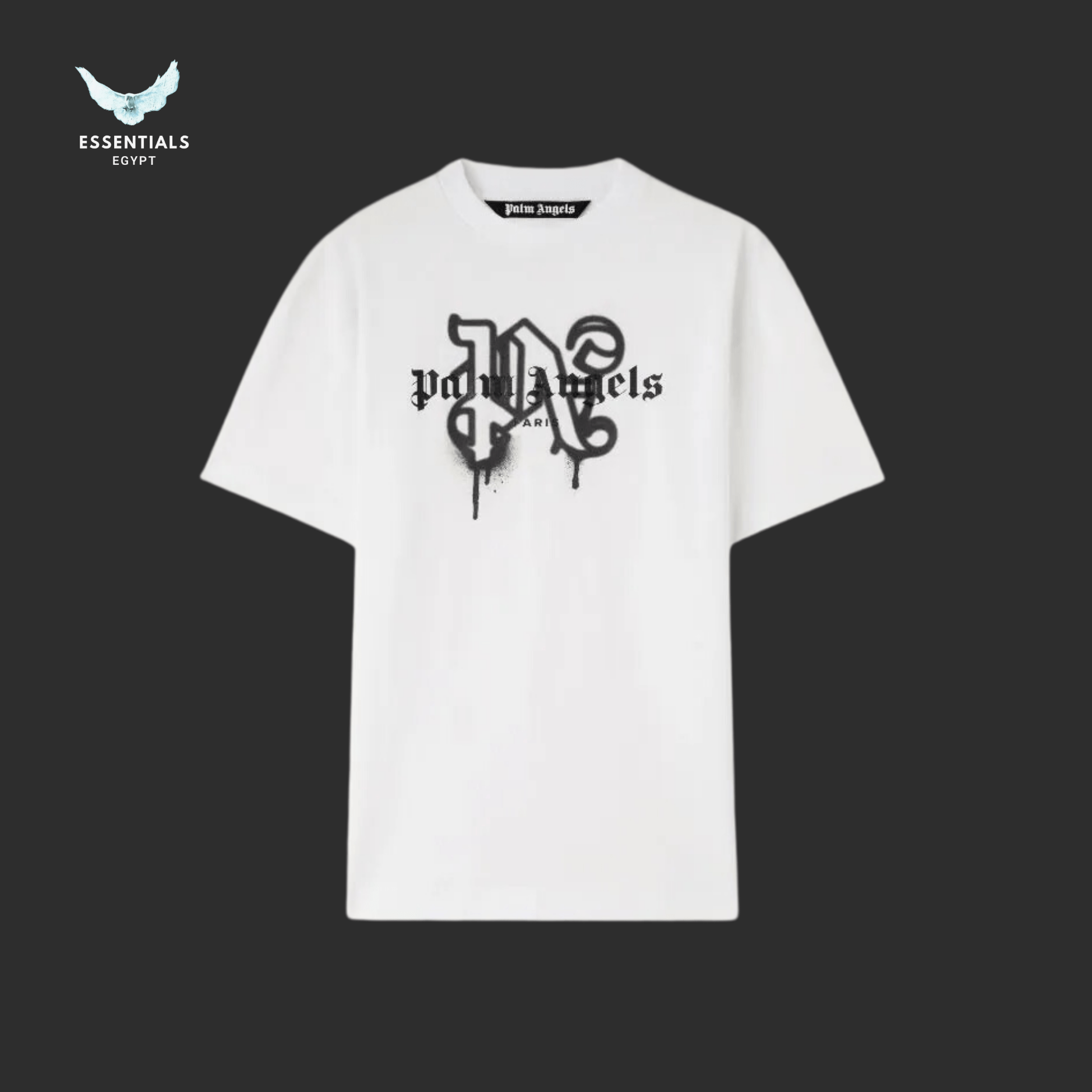 Palm Angels Spray Monogram Tee White Black Egypt | Essentials EG