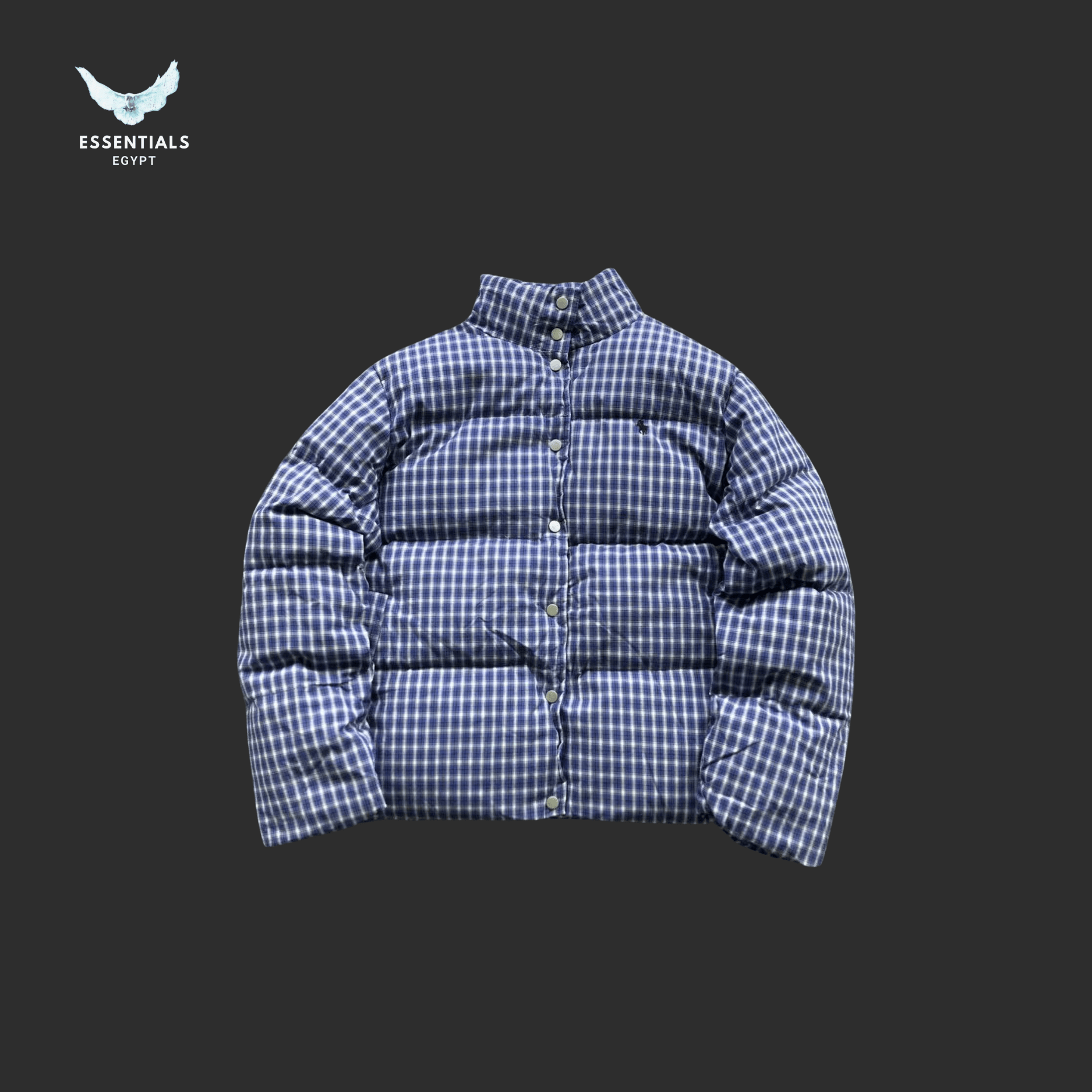 Ralph Lauren Down Jacket – Blue Checkered Puffer - ESSENTIALS EGYPT