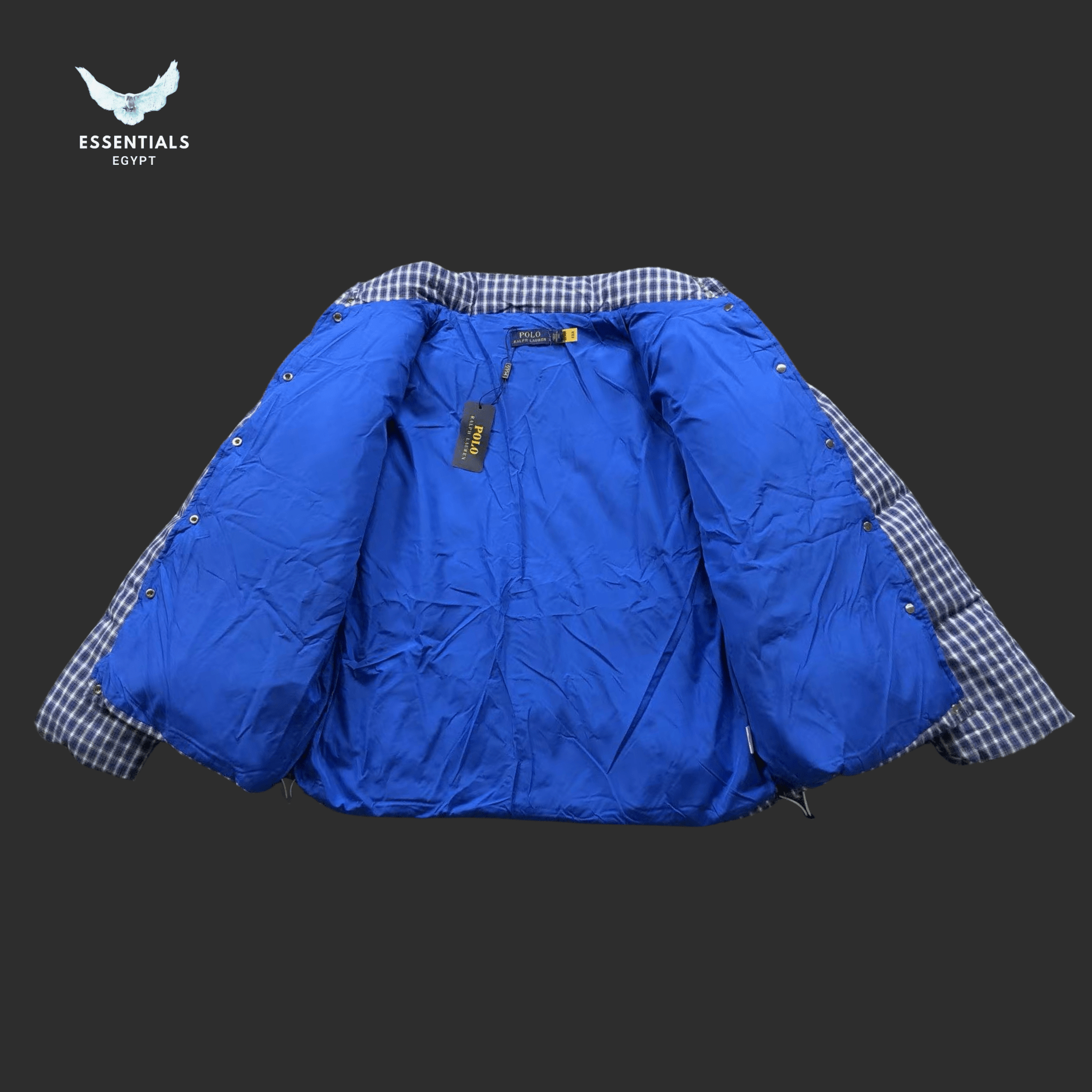 Ralph Lauren Down Jacket – Blue Checkered Puffer - ESSENTIALS EGYPT
