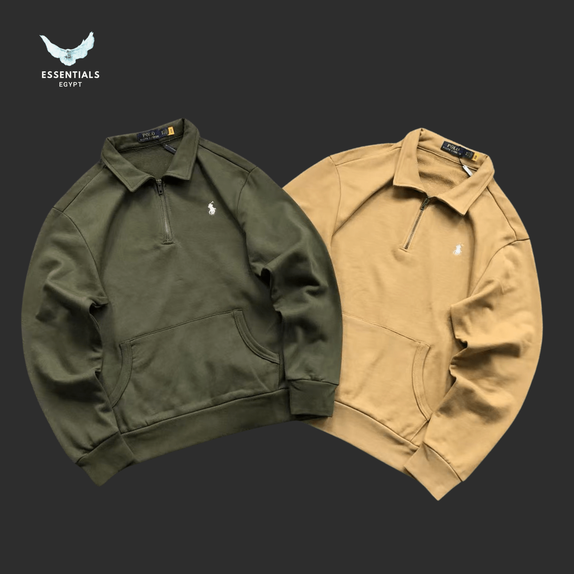 Ralph Lauren Polo Collar Sweatshirt – Olive & Beige - ESSENTIALS EGYPT