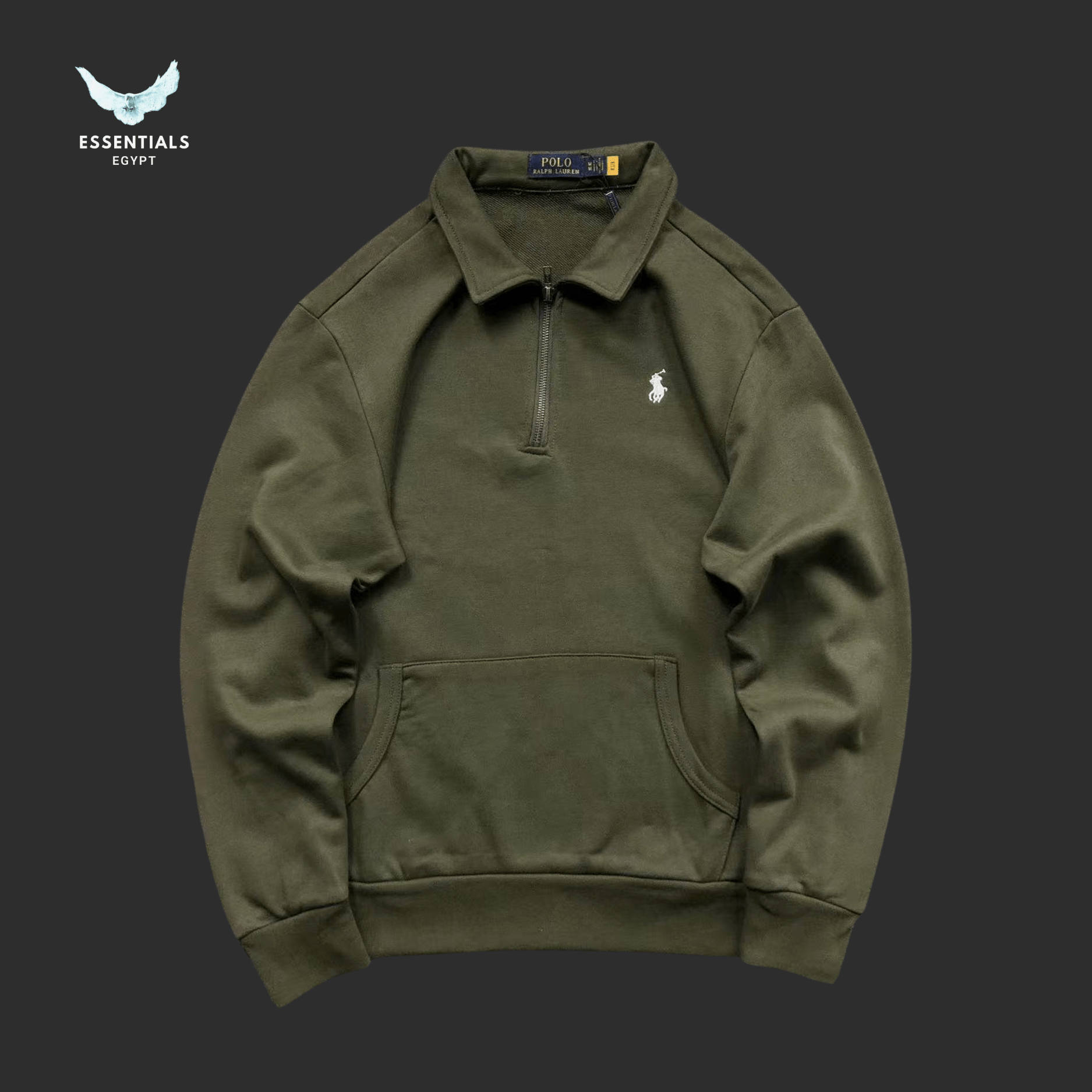 Ralph Lauren Polo Collar Sweatshirt – Olive & Beige - ESSENTIALS EGYPT