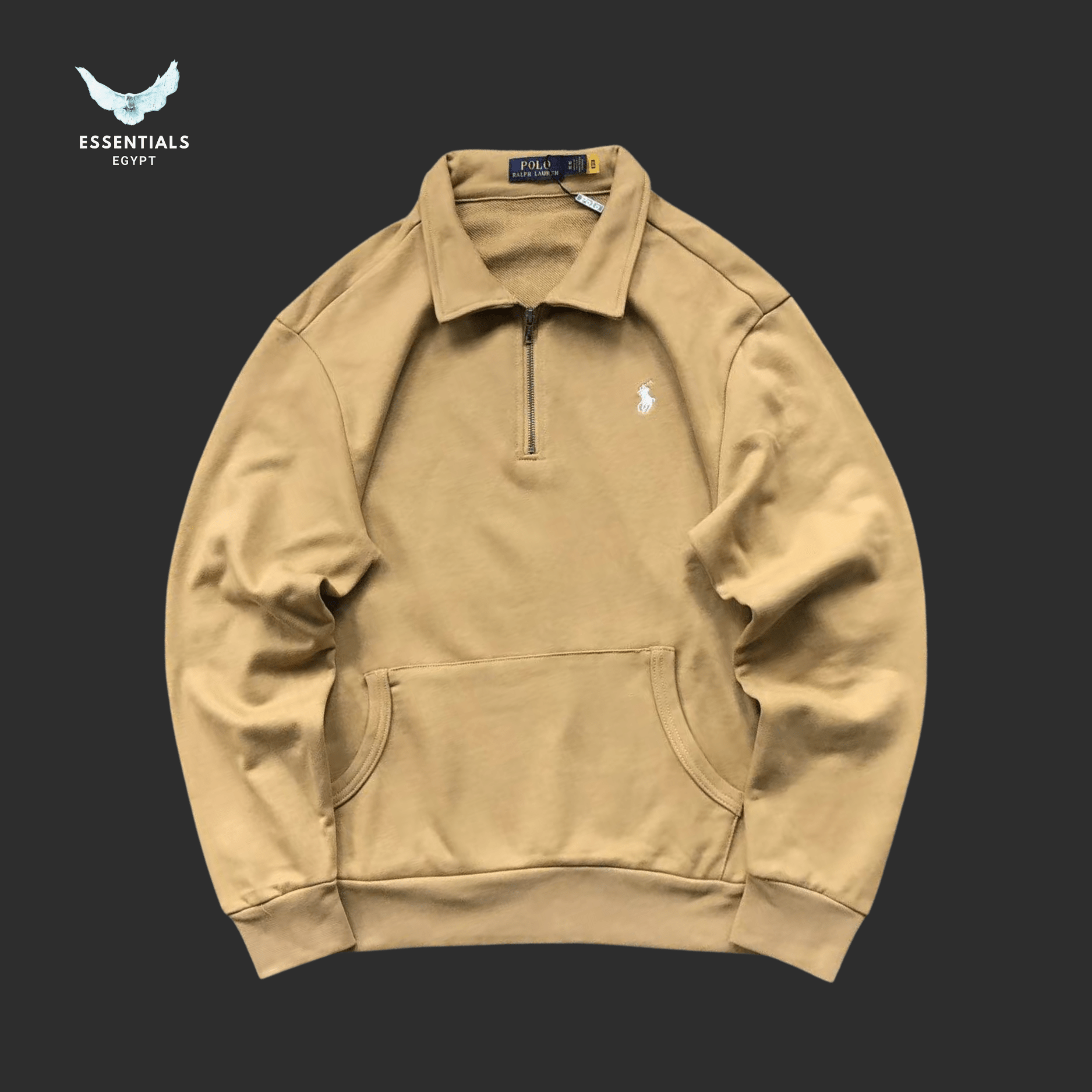 Ralph Lauren Polo Collar Sweatshirt – Olive & Beige - ESSENTIALS EGYPT