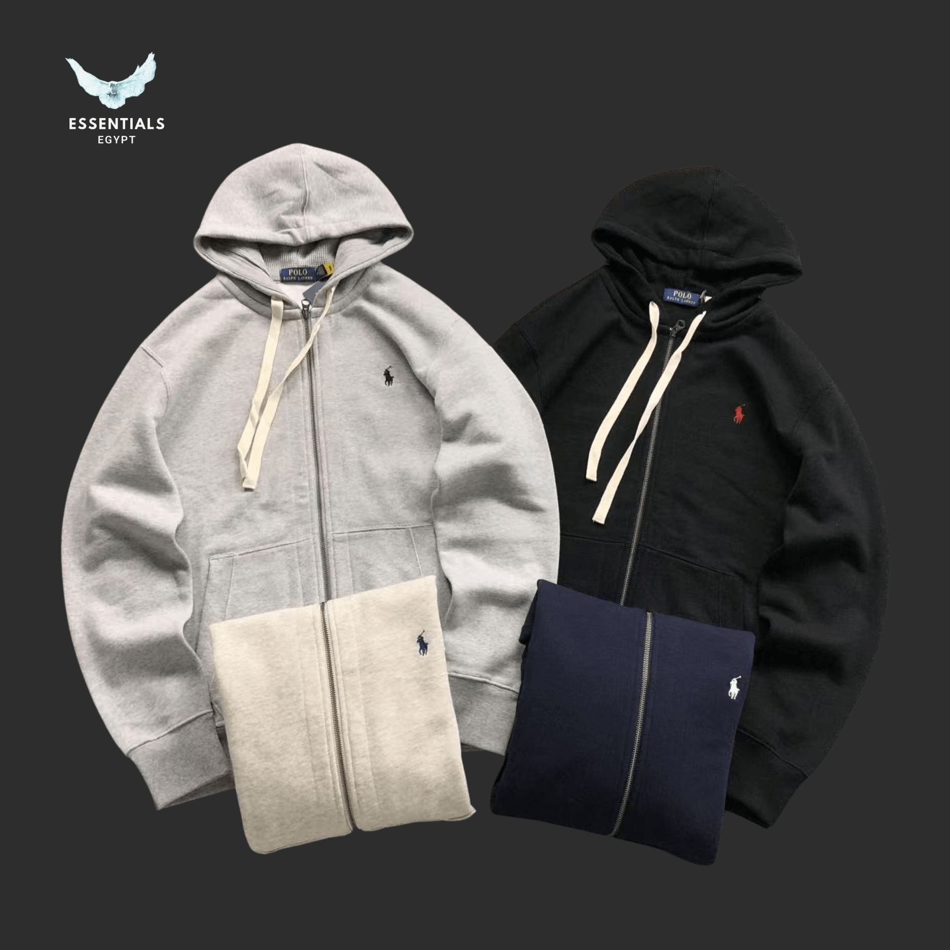 Ralph Lauren Zip Hoodie Grey Black Egypt | Essentials EG