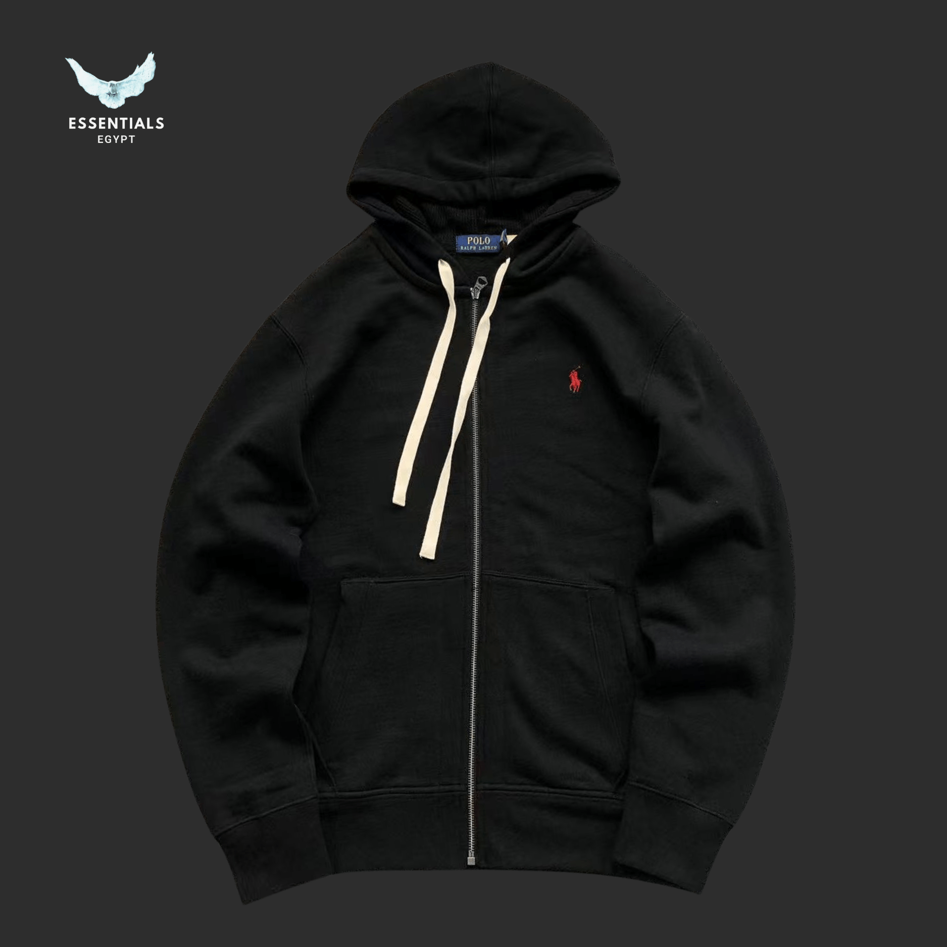 Ralph Lauren Zip Hoodie – Grey & Black - ESSENTIALS EGYPT