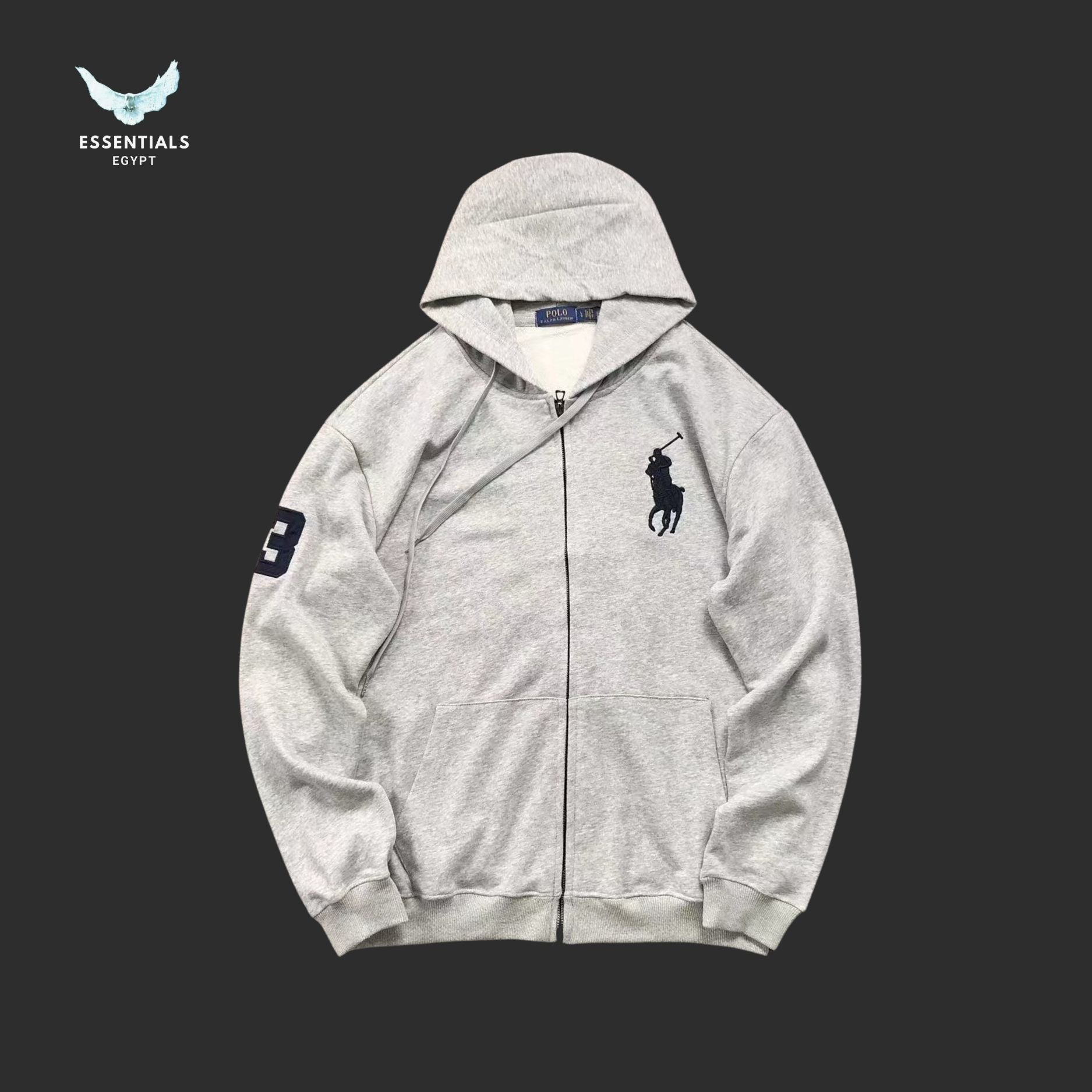 Ralph Lauren Hoodie – Polo Logo Black & Grey - ESSENTIALS EGYPT