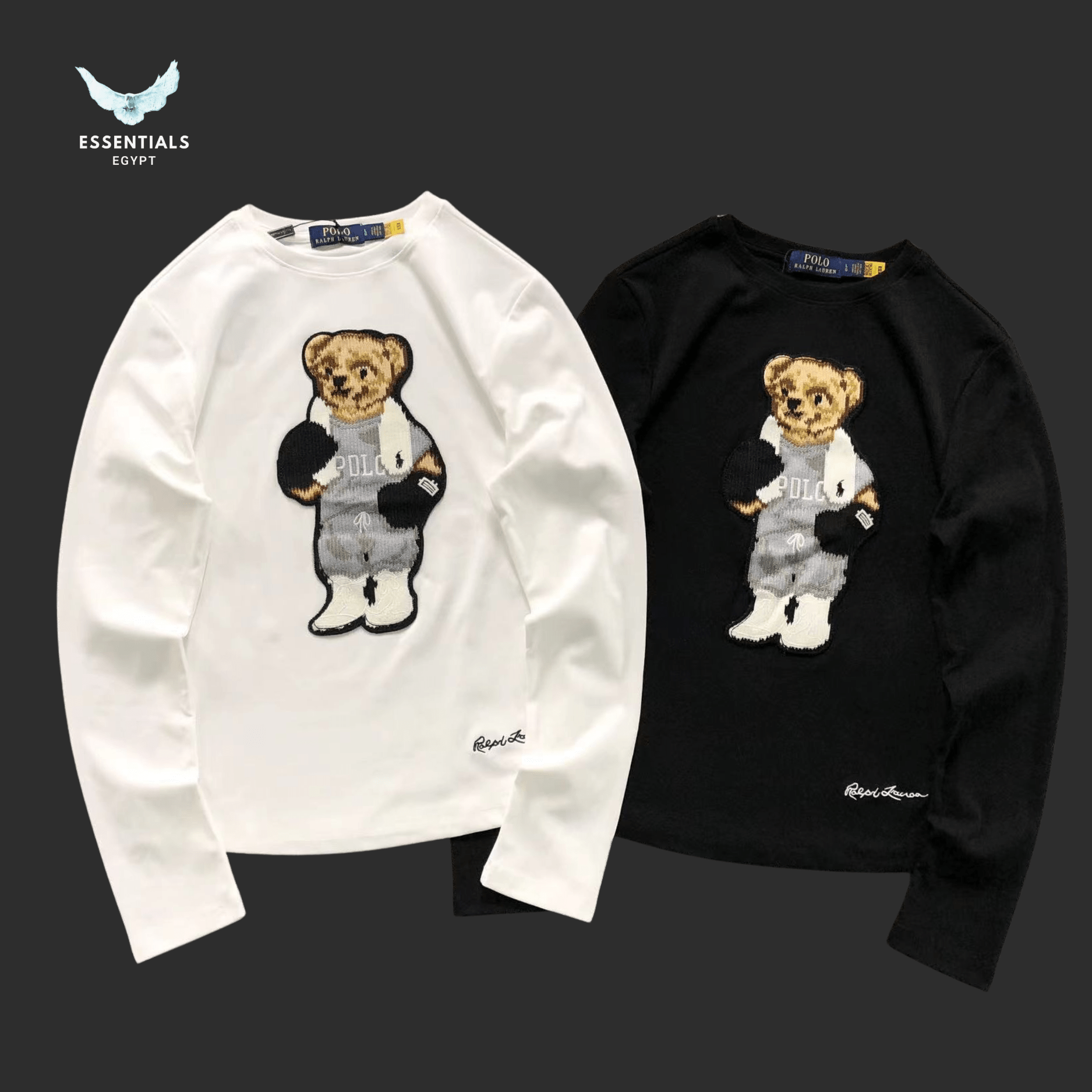 Ralph Lauren Polo Bear Long Sleeve T-Shirt – White & Black - ESSENTIALS EGYPT