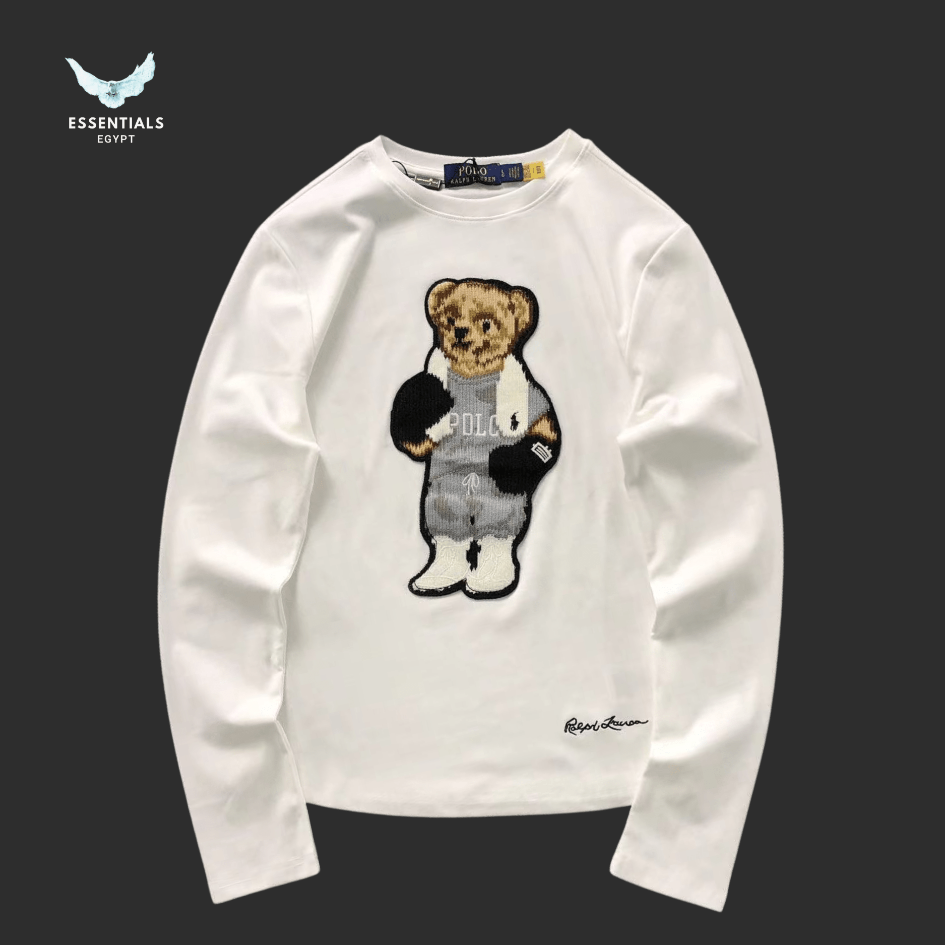 Ralph Lauren Polo Bear Long Sleeve T-Shirt – White & Black - ESSENTIALS EGYPT