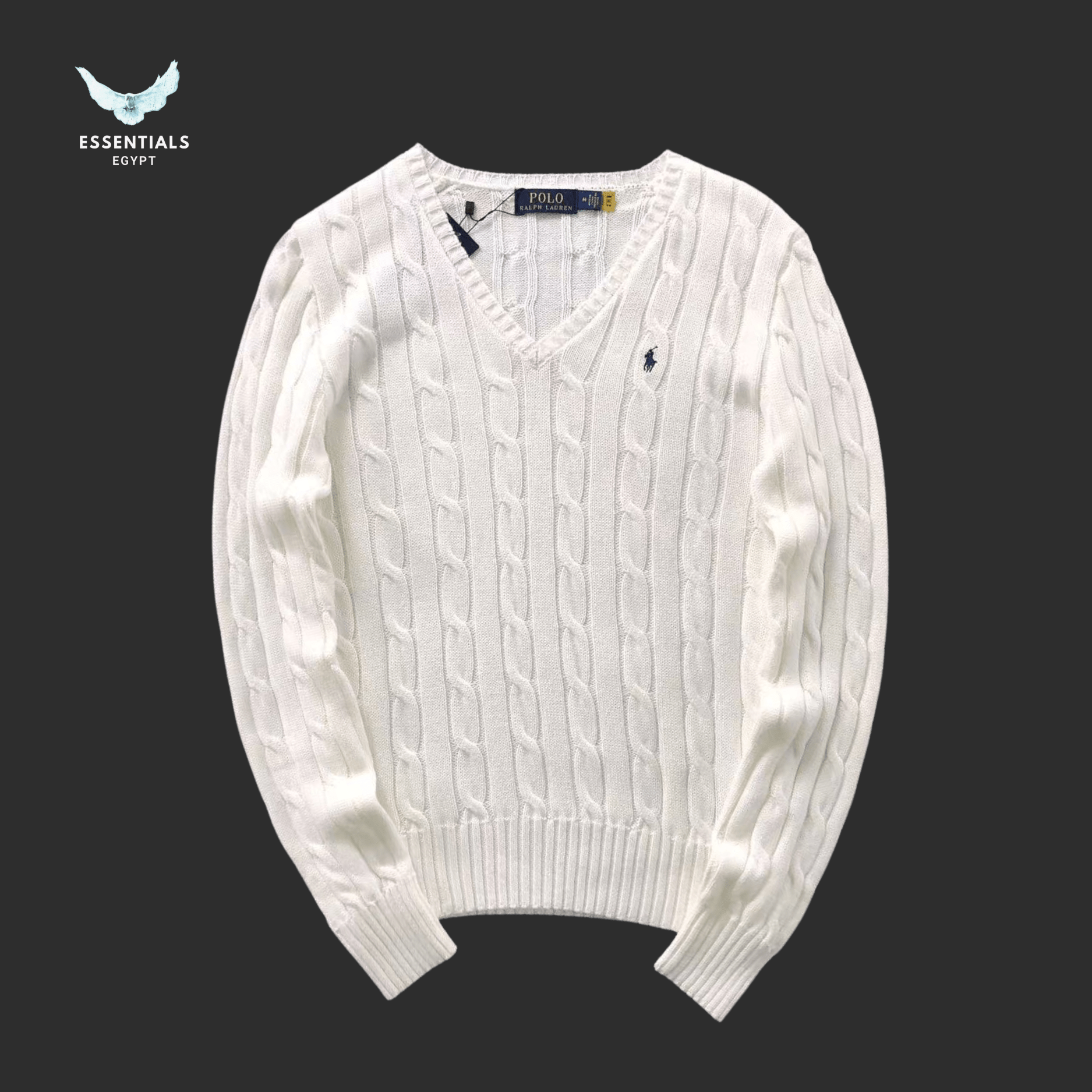 Ralph Lauren V - Neck Sweater – Navy & Cream - ESSENTIALS EGYPT