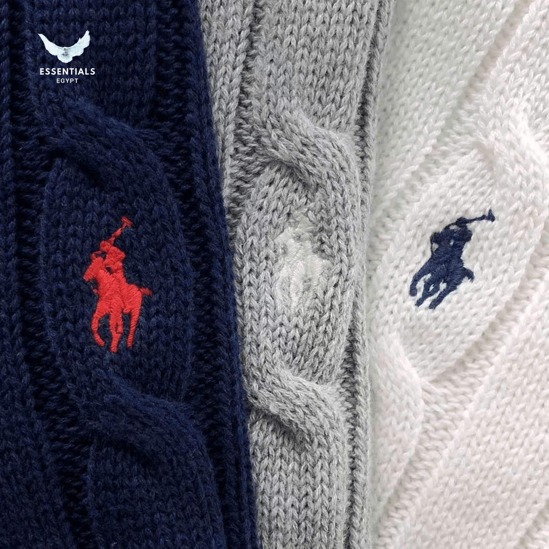Ralph Lauren V - Neck Sweater – Navy & Cream - ESSENTIALS EGYPT