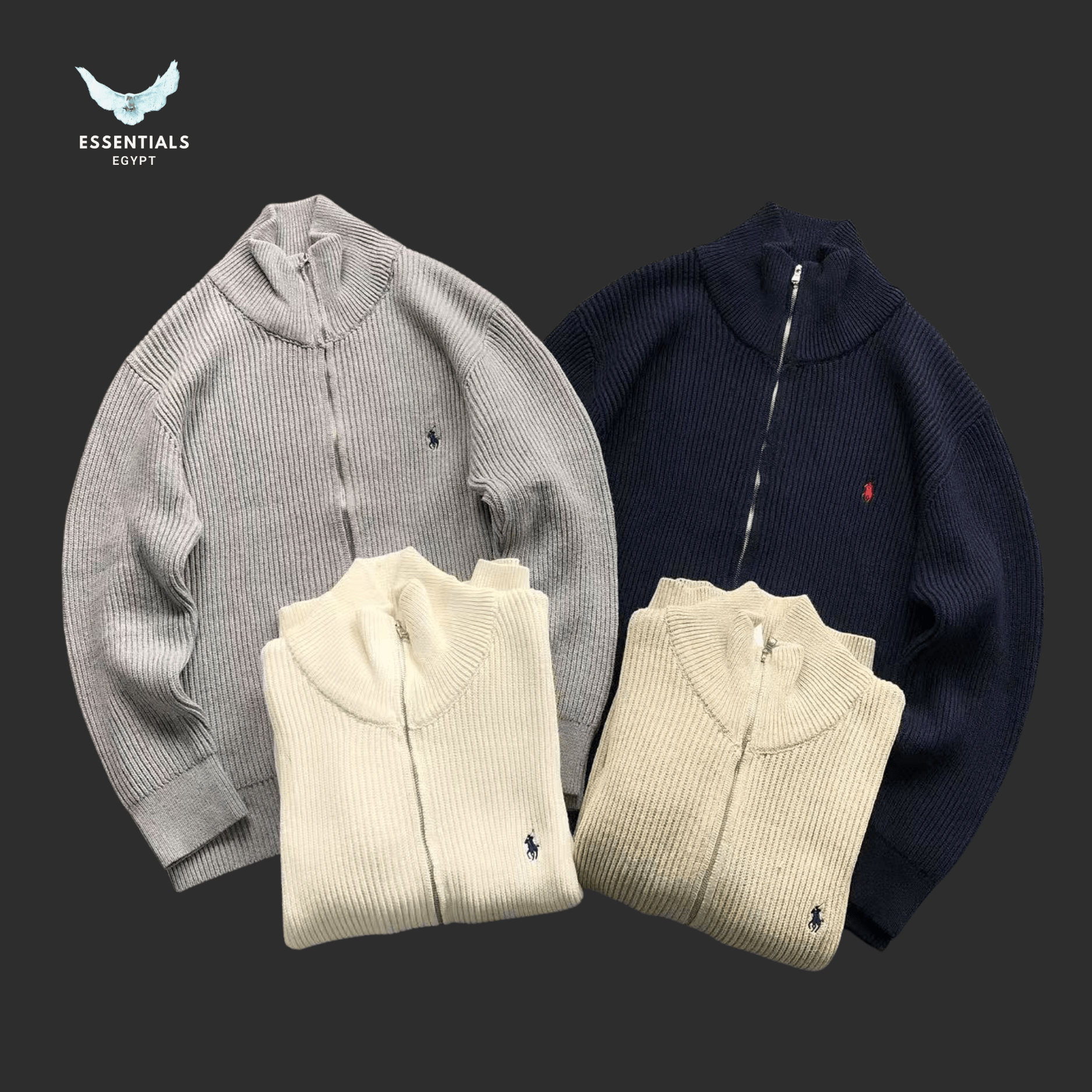 Ralph Lauren Cable Knit Sweatshirt – Cream & Grey - ESSENTIALS EGYPT