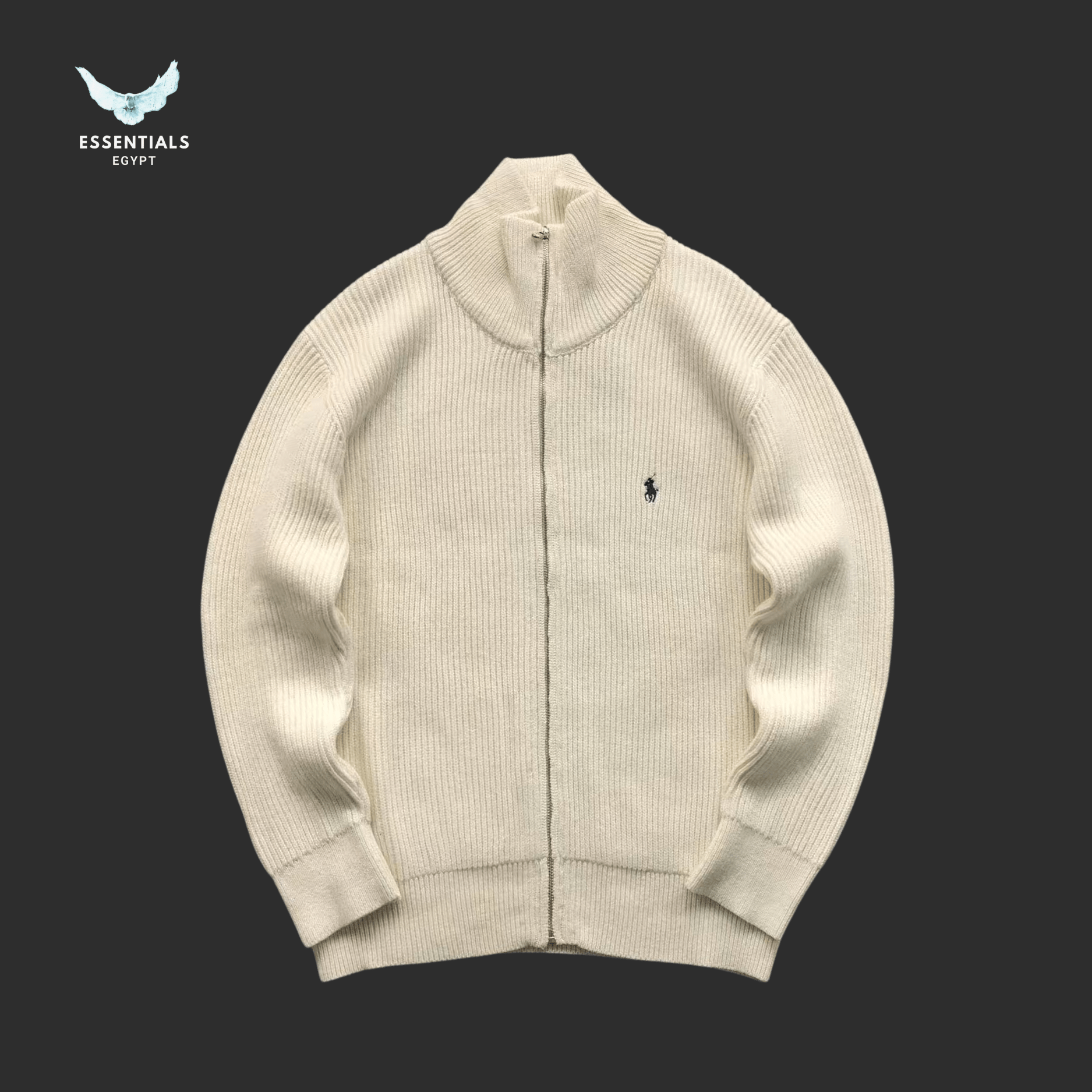 Ralph Lauren Cable Knit Sweatshirt – Cream & Grey - ESSENTIALS EGYPT