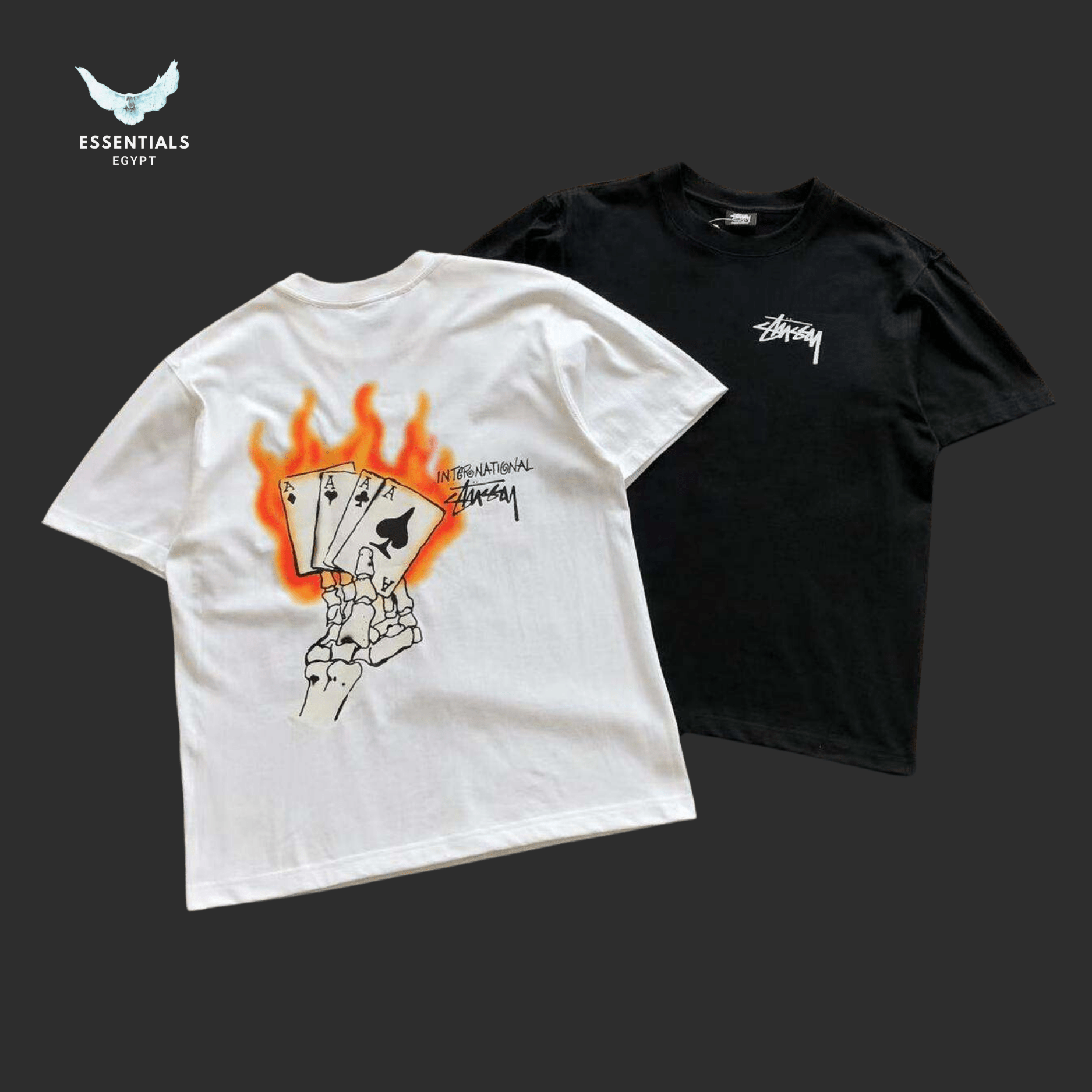 Stussy T-Shirt – World Tour Leaves Flame - ESSENTIALS EGYPT