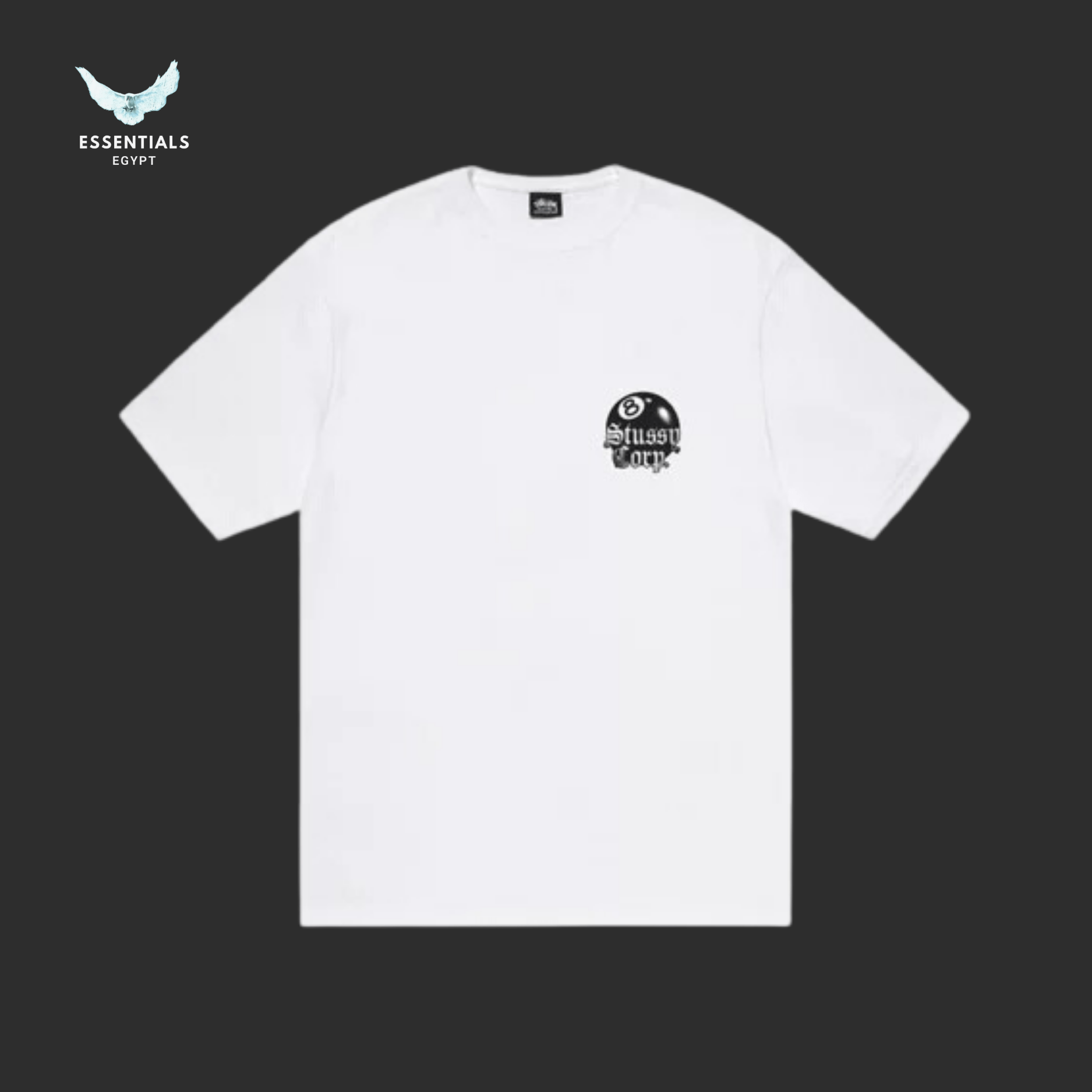 Stüssy T-Shirt – 8 Ball Corp White - ESSENTIALS EGYPT
